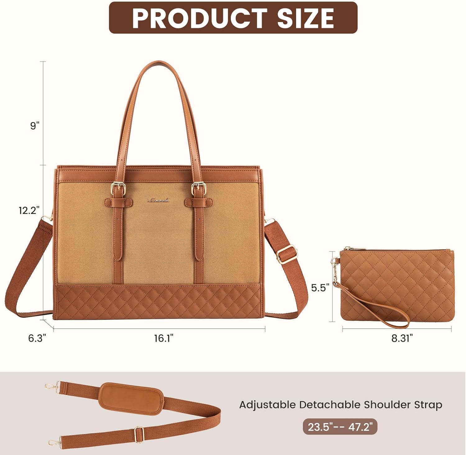 LOVEVOOK Laptop Bag for Women 15.6 inch Canvas Laptop Tote Bag, Large Capacity Work Bag with Clutch Purse, Computer Bag Office Business Briefcase, Casual Handbag for Travel College Teacher School