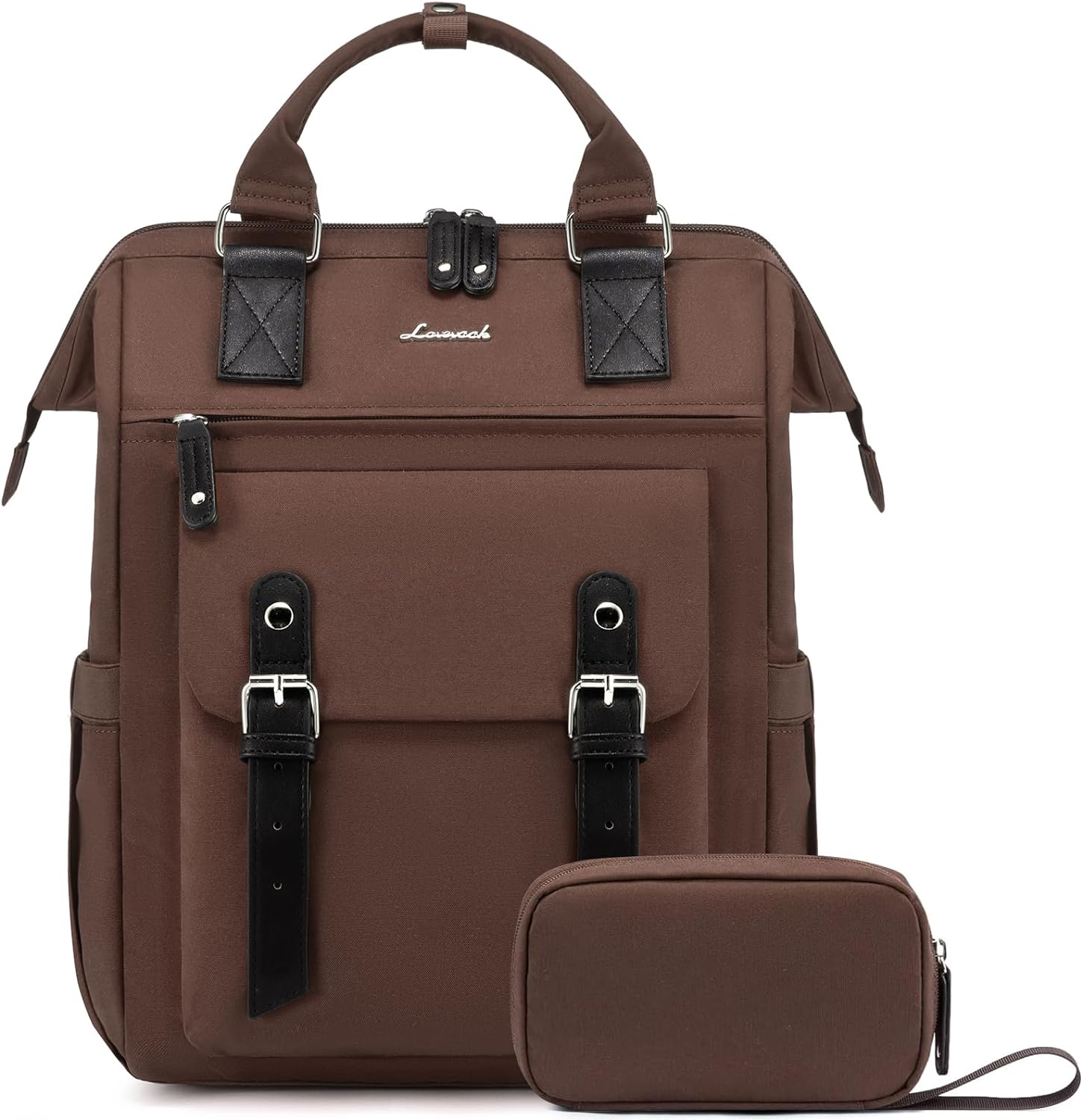 LOVEVOOK Laptop Backpack for Women Work Travel Backpack Purse, Commuter Business Computer Bag Teacher Nurse Bags, College School Backpack Student Bookbag with Multi-Pockets, 15.6 Inch, Black-brown