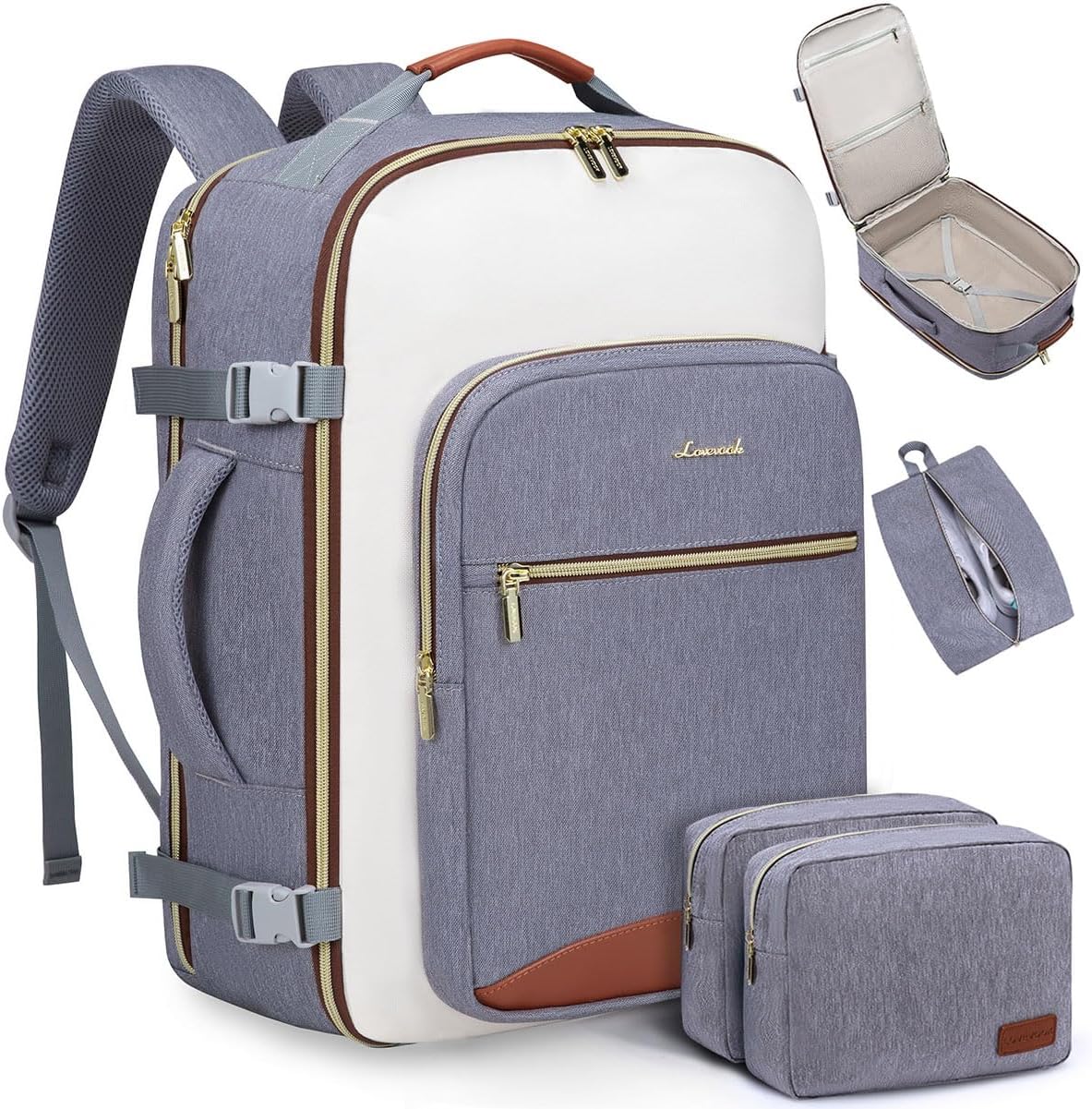 LOVEVOOK 40L Travel Backpack for Women & Men, Large Carry on Backpack for Airplanes with 3 Packing Cubes, TSA Personal Item Travel Bag fits 17" Laptop, Waterproof Weekender Essentials Airline Approved