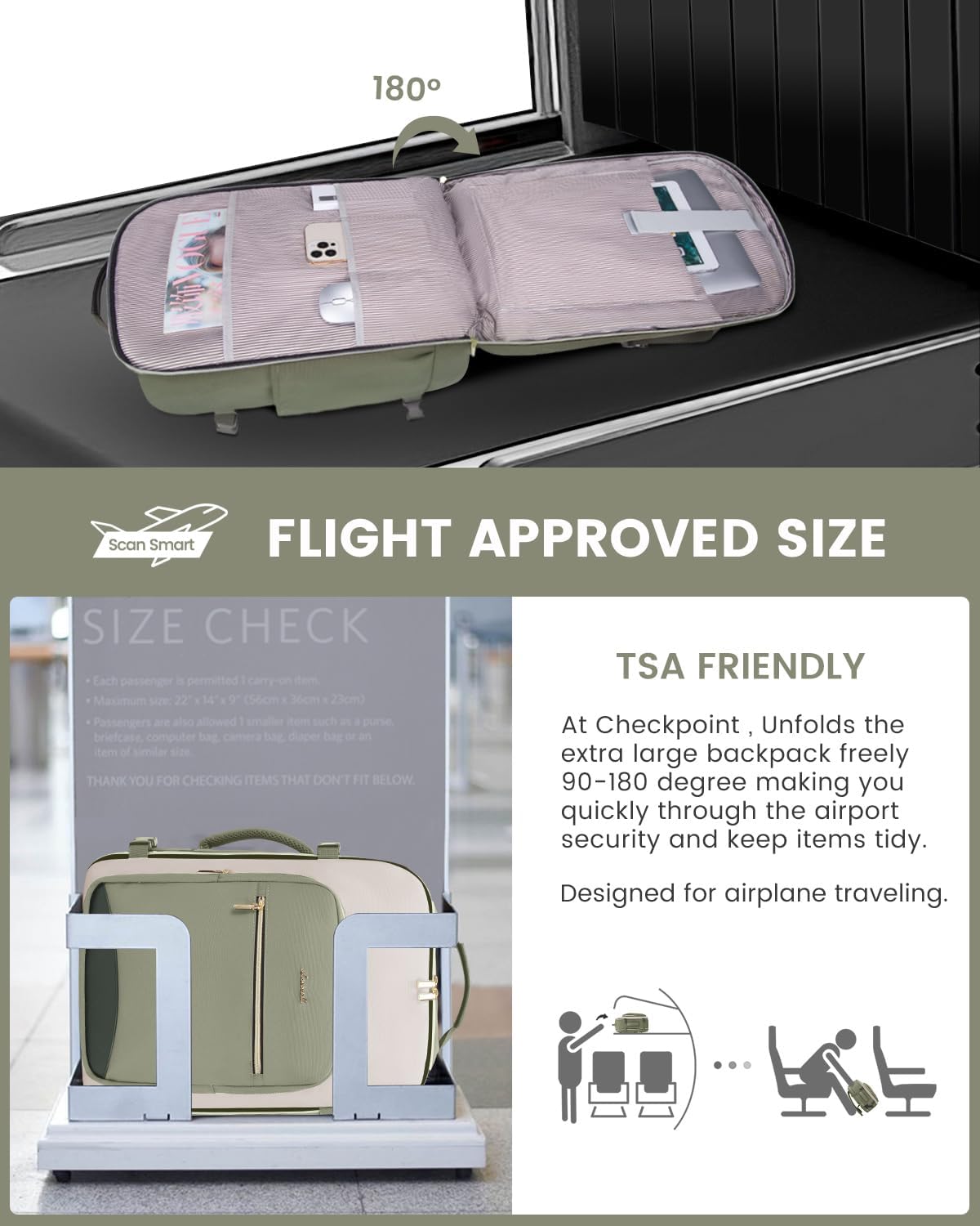 LOVEVOOK 40L Travel Backpack for Women & Men, Large Carry on Backpack for Airplanes with 3 Packing Cubes, TSA Personal Item Travel Bag fits 17" Laptop, Waterproof Weekender Essentials Airline Approved