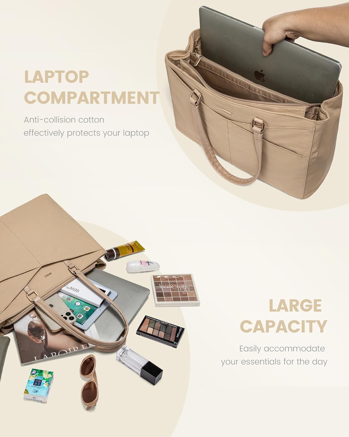 LOVEVOOK Laptop Tote Bag for Women 15.6 Inch Waterproof Leather Computer Bags Business Office Work Briefcase Black