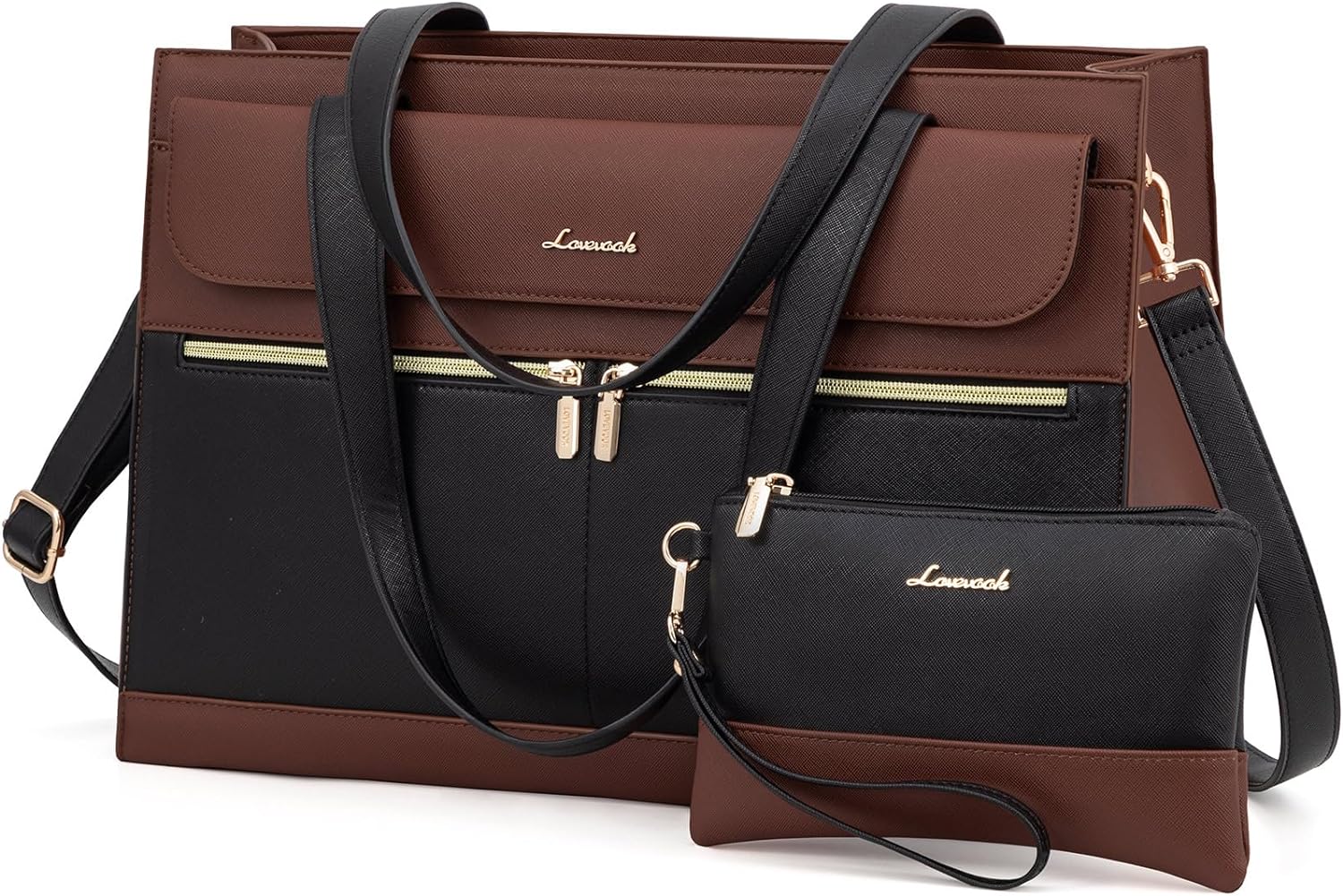 LOVEVOOK Laptop Bag for Women 15.6 Inch Tote Work Professional Leather Computer Briefcase Waterproof Handbag Shoulder Large Capacity Business Teacher Office Crossbody Purse