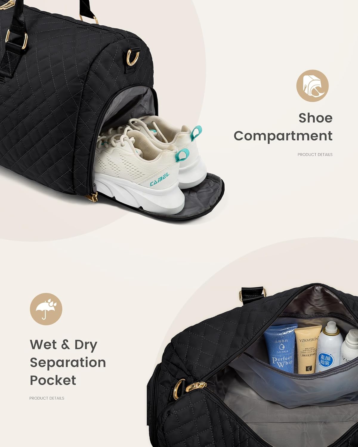 LOVEVOOK Travel Duffle Bag, Weekender Bag for Women with Toiletry Bag, Carry on Overnight Bag with Shoe Compartment, Gym Duffel Bag with Wet Pocket, Mommy Hospital Bags for Labor and Delivery