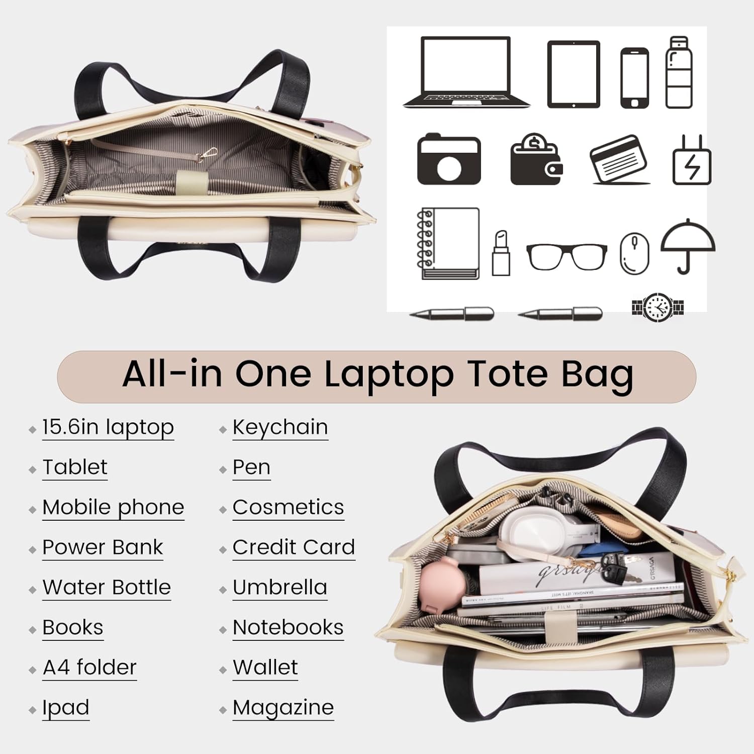 LOVEVOOK Laptop Bag for Women 15.6 Inch Tote Work Professional Leather Computer Briefcase Waterproof Handbag Shoulder Large Capacity Business Teacher Office Crossbody Purse