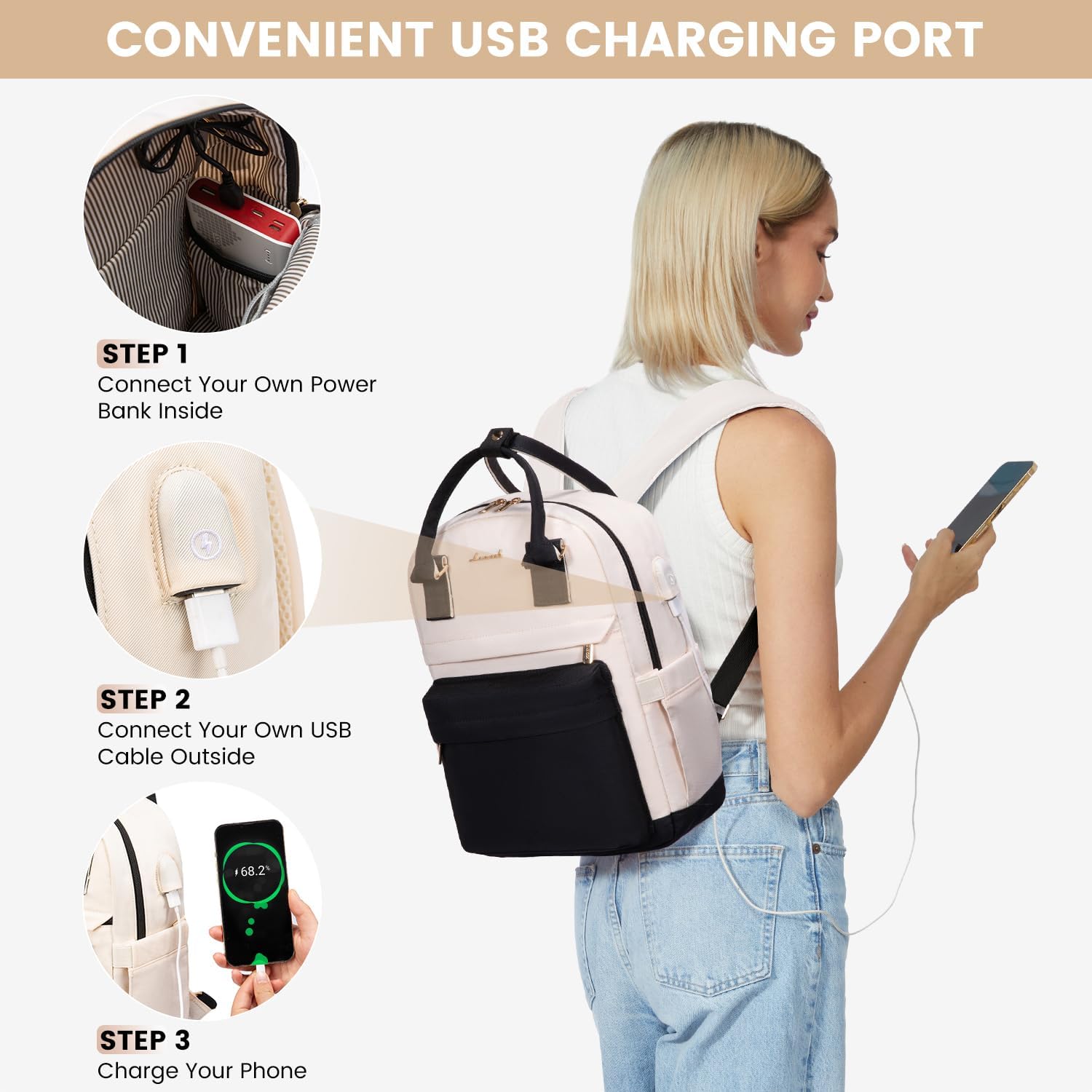 LOVEVOOK Mini Backpack for Women Stylish Waterproof Backpack Purse with USB Port, Cute Bookbag for College School Travel