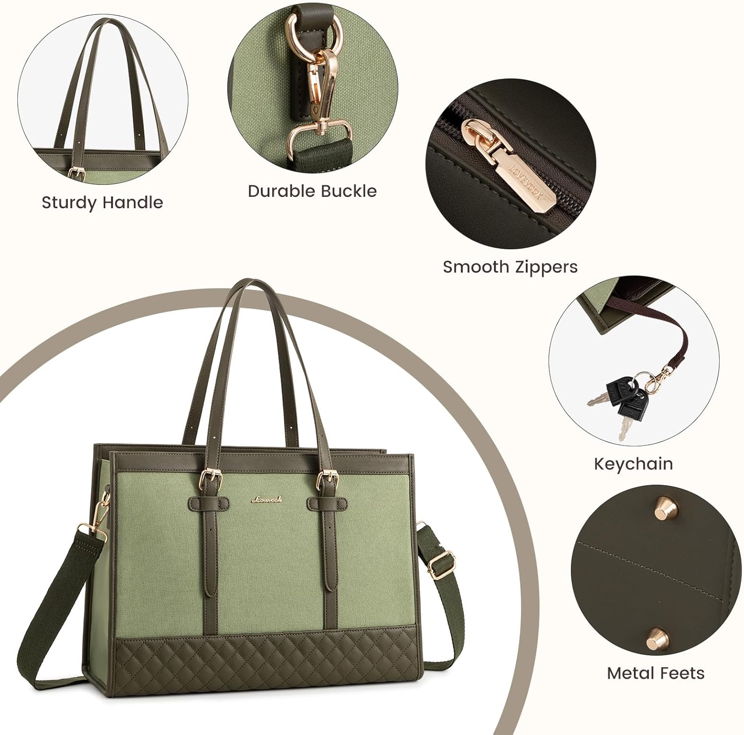 LOVEVOOK Laptop Bag for Women 15.6 inch Canvas Laptop Tote Bag, Large Capacity Work Bag with Clutch Purse, Computer Bag Office Business Briefcase, Casual Handbag for Travel College Teacher School