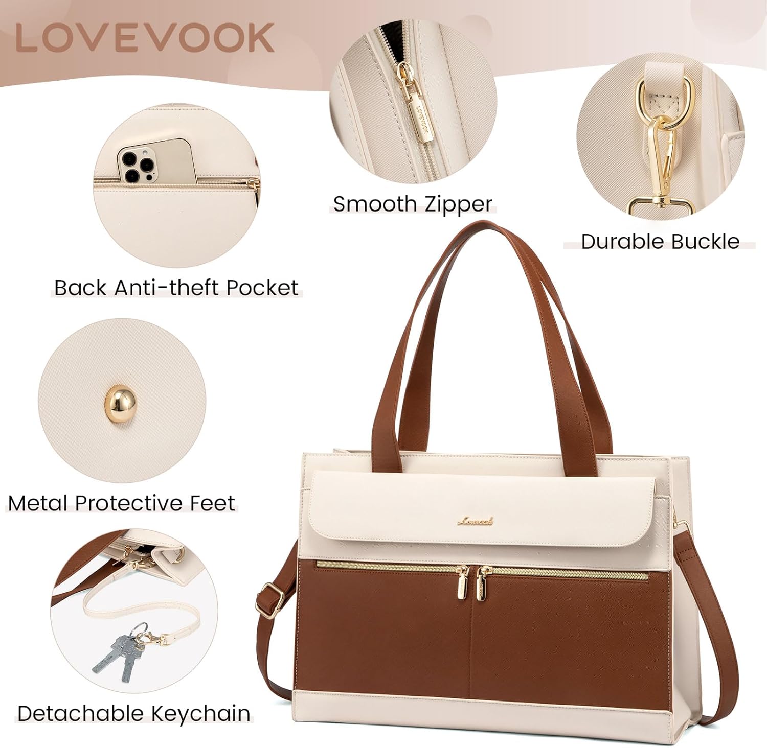 LOVEVOOK Laptop Bag for Women 15.6 Inch Tote Work Professional Leather Computer Briefcase Waterproof Handbag Shoulder Large Capacity Business Teacher Office Crossbody Purse