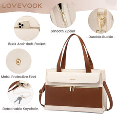 LOVEVOOK Laptop Bag for Women 15.6 Inch Tote Work Professional Leather Computer Briefcase Waterproof Handbag Shoulder Large Capacity Business Teacher Office Crossbody Purse