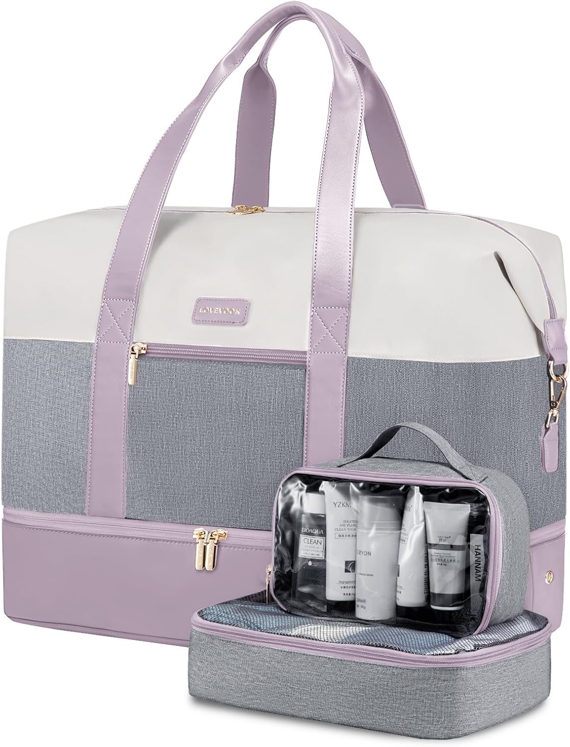 LOVEVOOK Weekender Bag, Large Travel Duffel Bag for Women with 2 Packing Cubes, Carry on Overnight Bag with Shoe Compartment, Mom Hospital Bags for Labor and Delivery