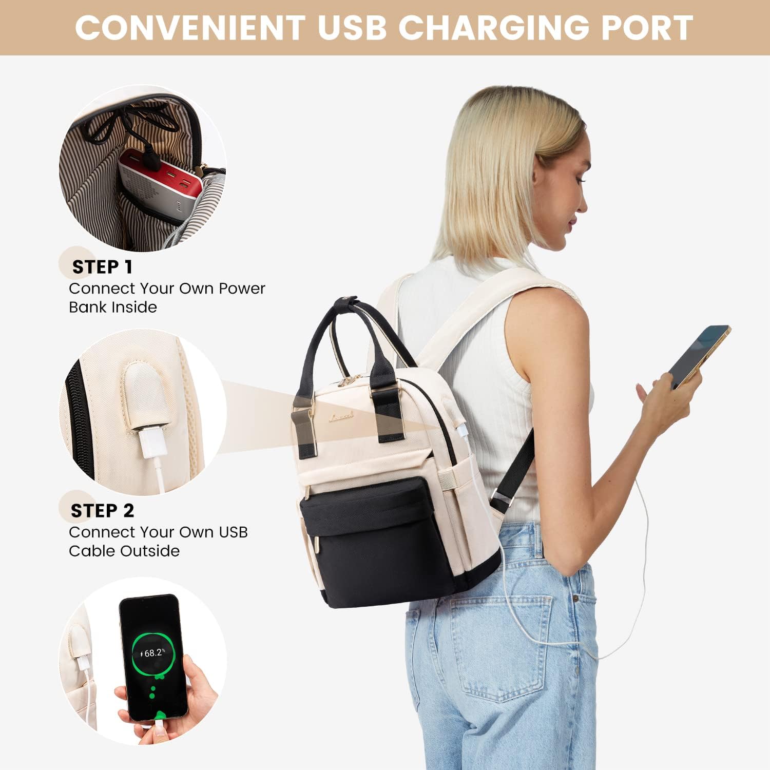 LOVEVOOK Mini Backpack for Women Stylish Waterproof Backpack Purse with USB Port, Cute Bookbag for College School Travel