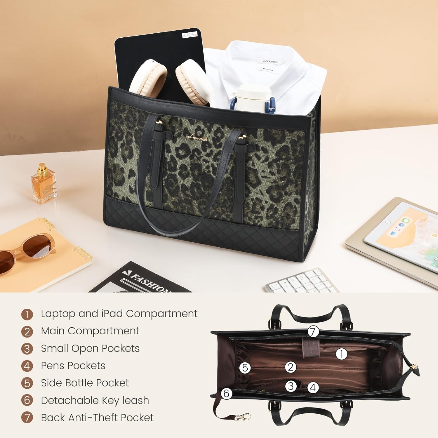 LOVEVOOK Laptop Bag for Women 15.6 inch Canvas Laptop Tote Bag, Large Capacity Work Bag with Clutch Purse, Computer Bag Office Business Briefcase, Casual Handbag for Travel College Teacher School