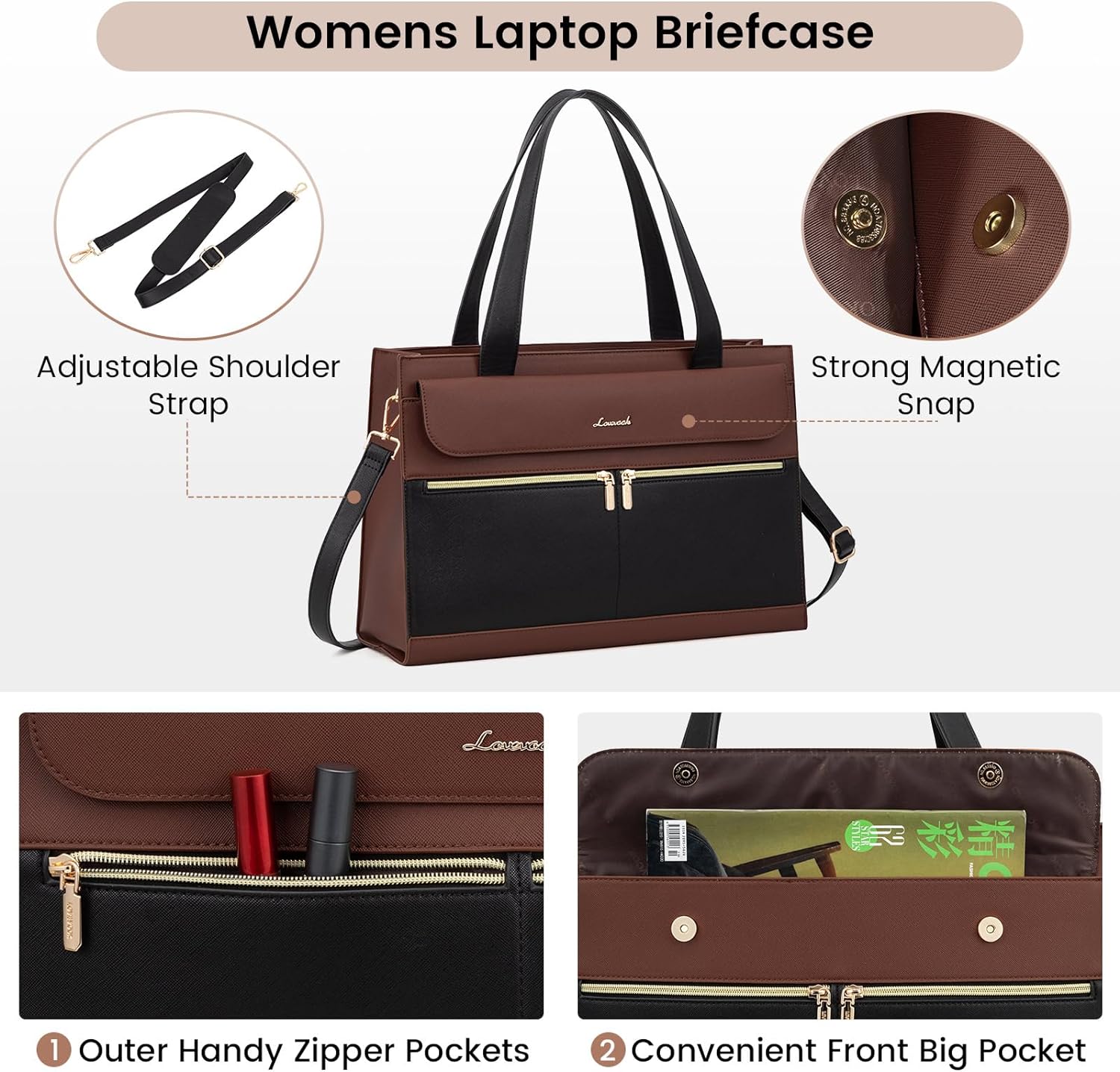 LOVEVOOK Laptop Bag for Women 15.6 Inch Tote Work Professional Leather Computer Briefcase Waterproof Handbag Shoulder Large Capacity Business Teacher Office Crossbody Purse
