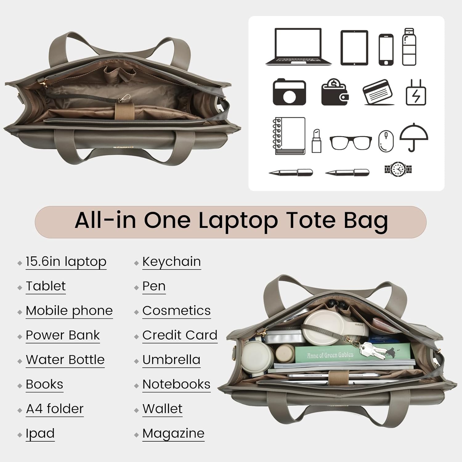 LOVEVOOK Laptop Bag for Women 15.6 Inch Tote Work Professional Leather Computer Briefcase Waterproof Handbag Shoulder Large Capacity Business Teacher Office Crossbody Purse