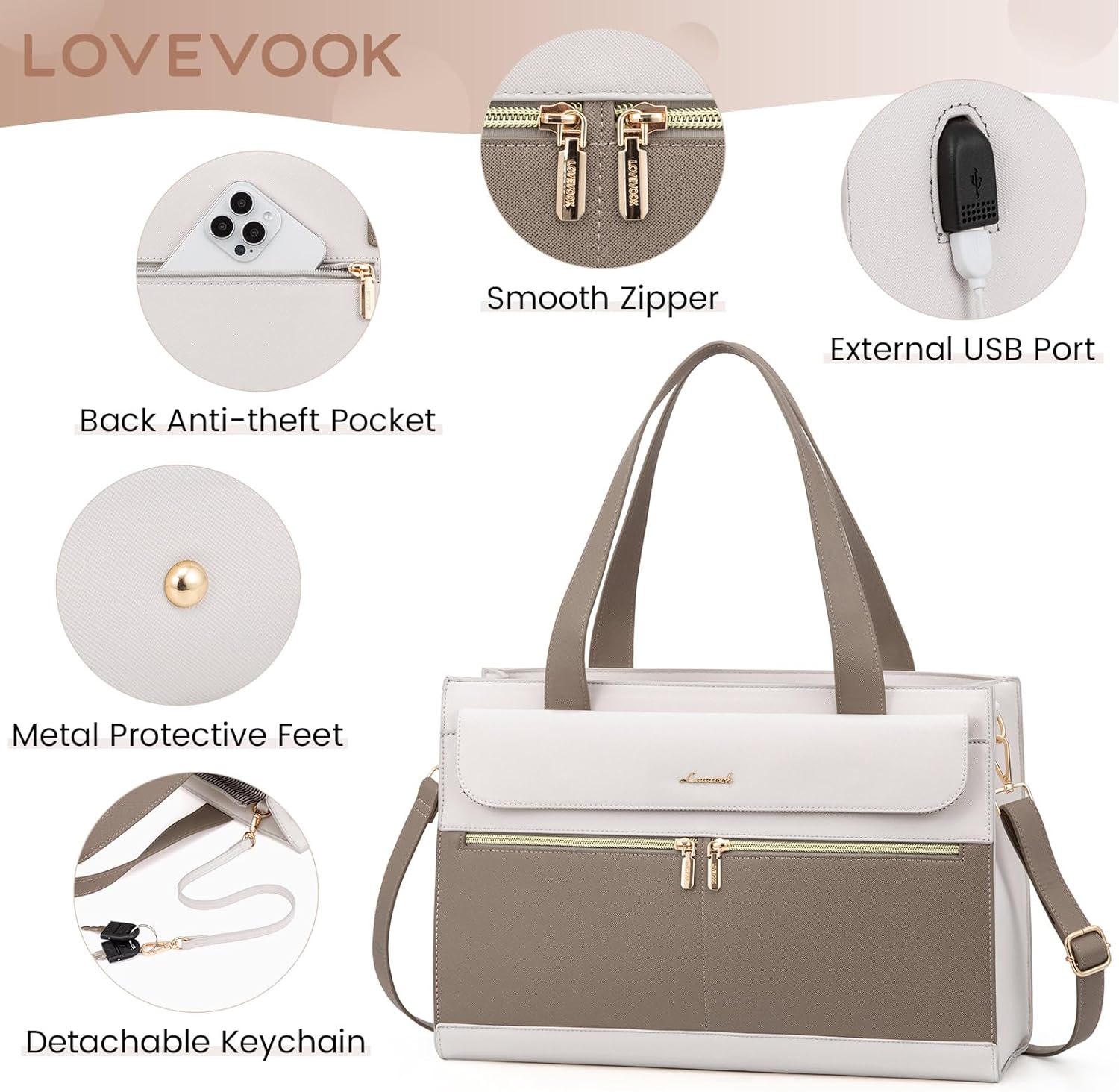 LOVEVOOK Laptop Bag for Women 15.6 Inch Tote Work Professional Leather Computer Briefcase Waterproof Handbag Shoulder Large Capacity Business Teacher Office Crossbody Purse