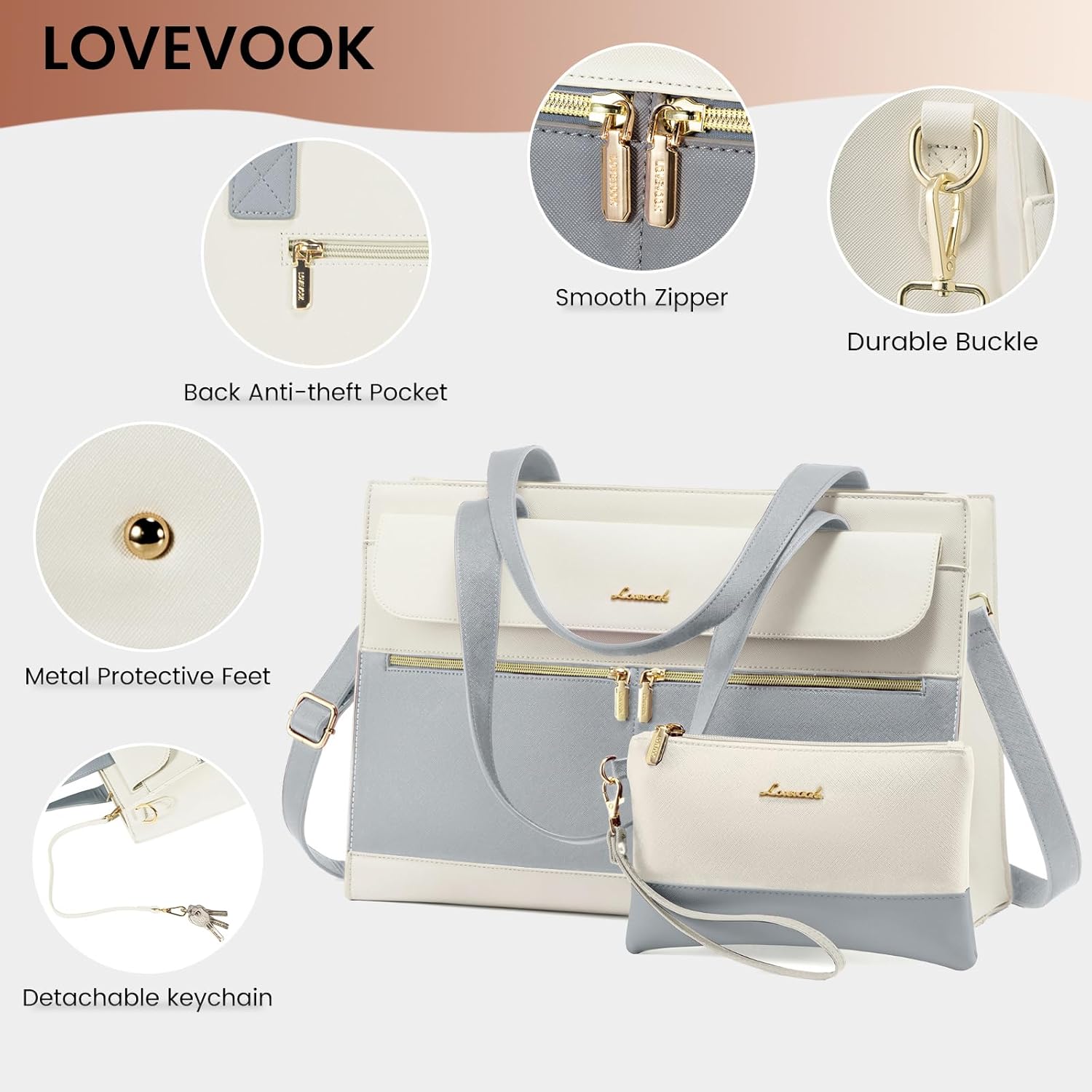 LOVEVOOK Laptop Bag for Women 15.6 Inch Tote Work Professional Leather Computer Briefcase Waterproof Handbag Shoulder Large Capacity Business Teacher Office Crossbody Purse