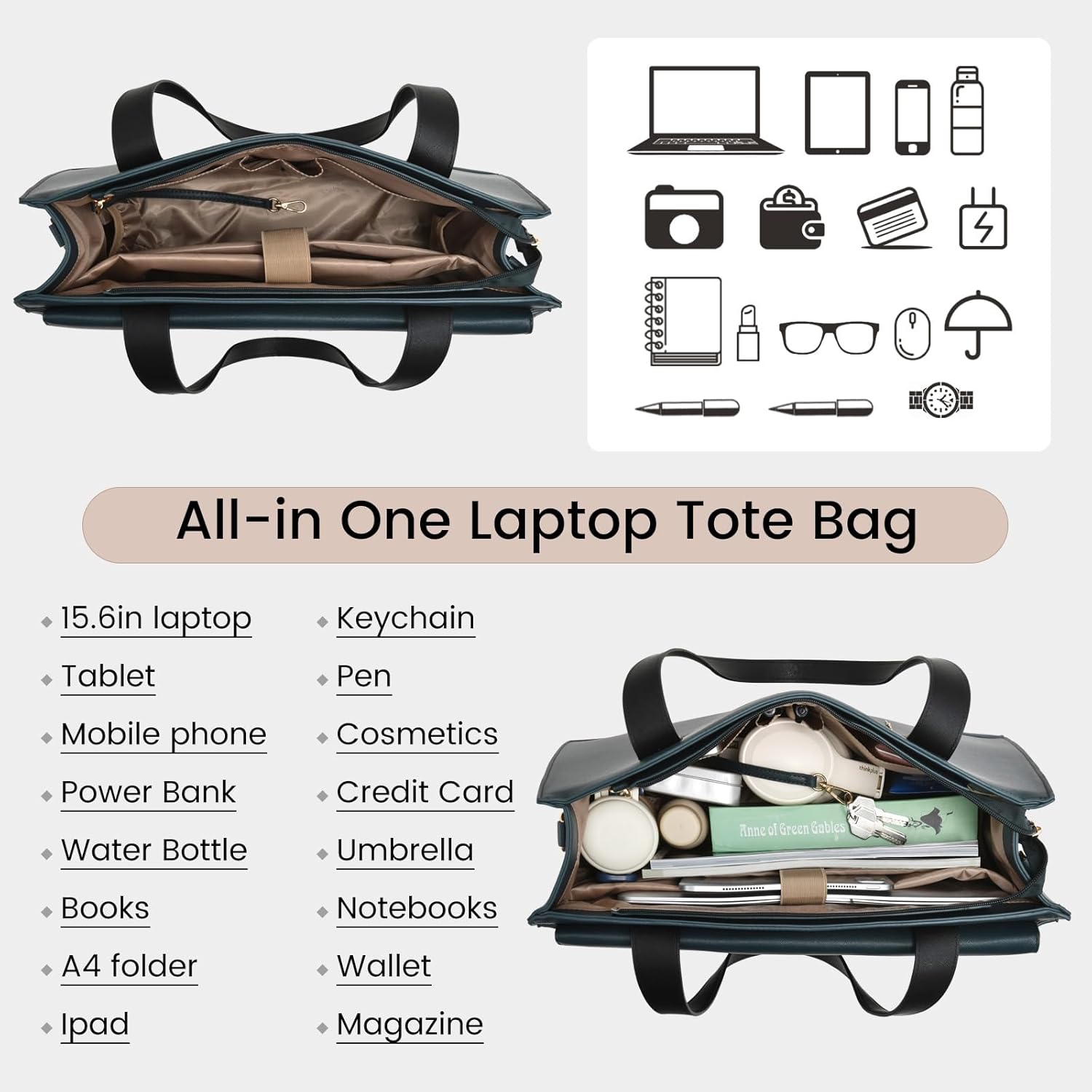 LOVEVOOK Laptop Bag for Women 15.6 Inch Tote Work Professional Leather Computer Briefcase Waterproof Handbag Shoulder Large Capacity Business Teacher Office Crossbody Purse