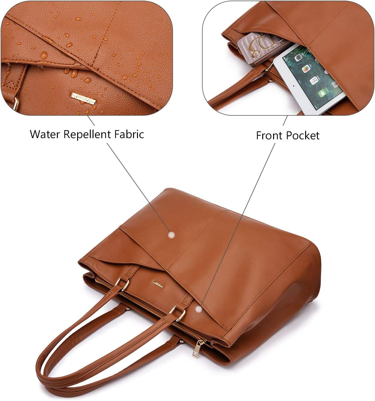 LOVEVOOK Laptop Tote Bag for Women 15.6 Inch Waterproof Leather Computer Bags Business Office Work Briefcase Black