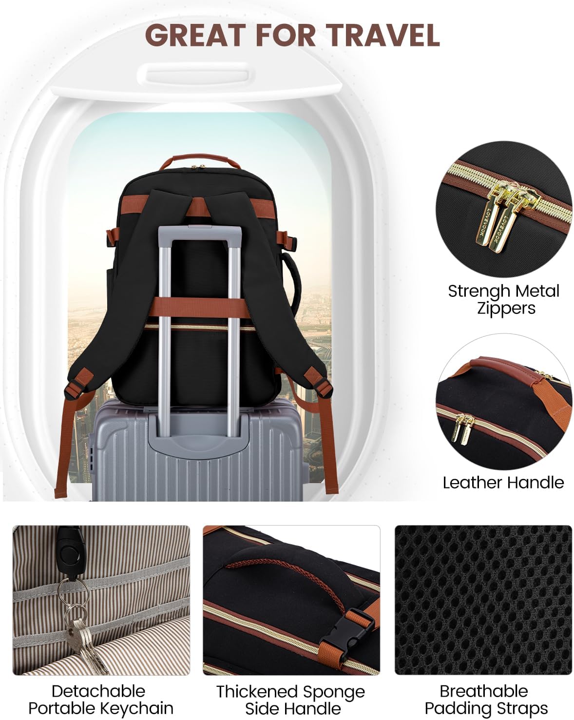 LOVEVOOK 40L Travel Backpack for Women & Men, Large Carry on Backpack for Airplanes with 3 Packing Cubes, TSA Personal Item Travel Bag fits 17" Laptop, Waterproof Weekender Essentials Airline Approved