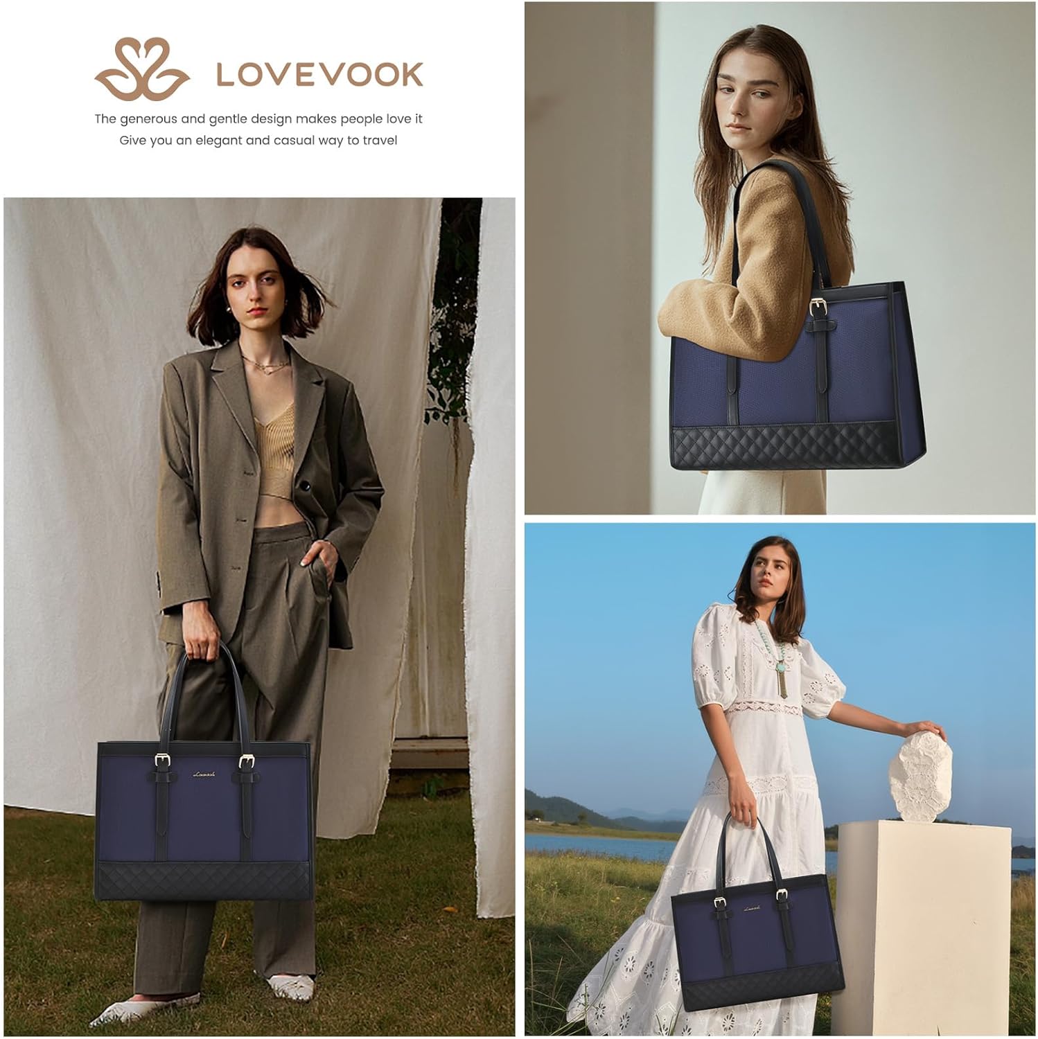 LOVEVOOK Laptop Bag for Women 15.6 inch Canvas Laptop Tote Bag, Large Capacity Work Bag with Clutch Purse, Computer Bag Office Business Briefcase, Casual Handbag for Travel College Teacher School