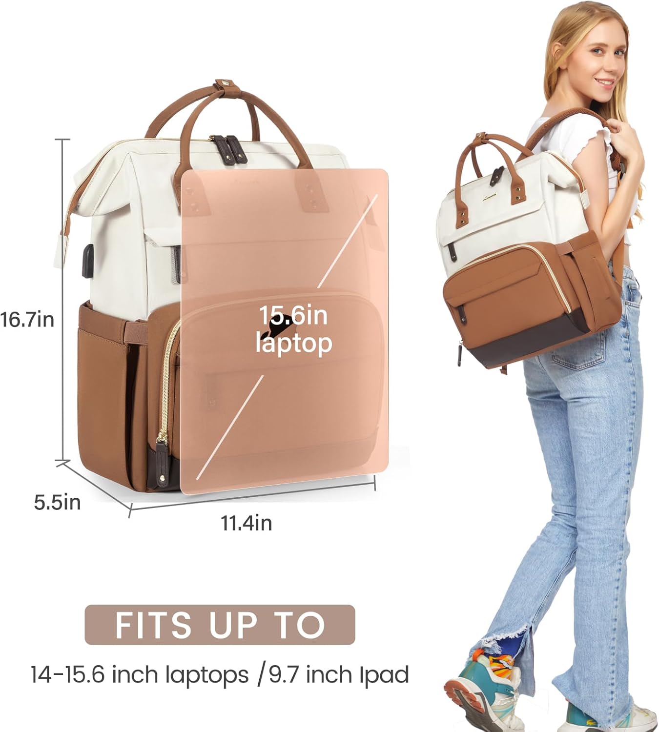 LOVEVOOK Laptop Backpack for Women, 15.6 Inch Work Business Backpacks Purse with USB Port, Large Capacity Nurse Bag College Bookbag for School, Waterproof Casual Daypack for Travel