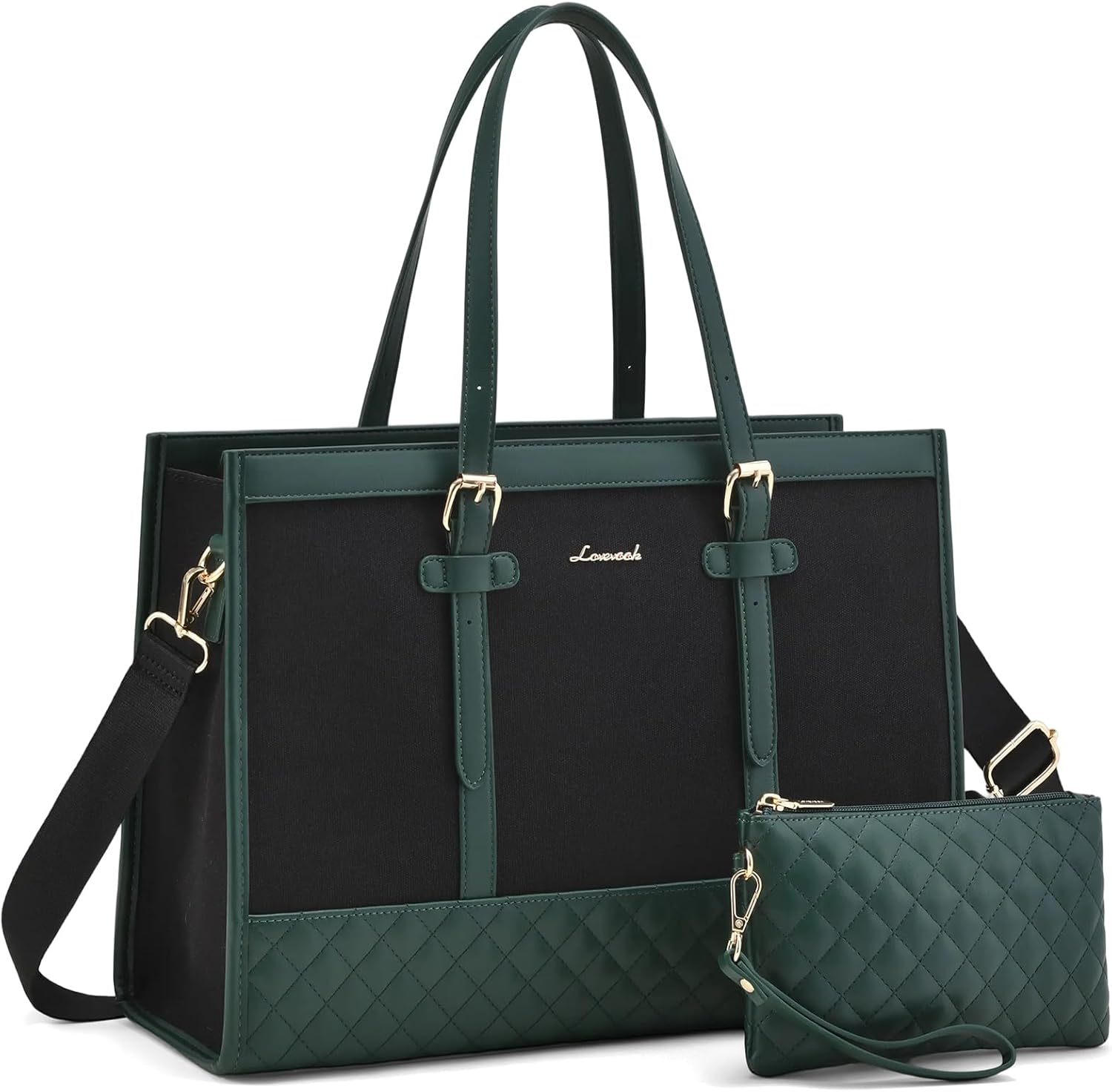 LOVEVOOK Laptop Bag for Women 15.6 inch Canvas Laptop Tote Bag, Large Capacity Work Bag with Clutch Purse, Computer Bag Office Business Briefcase, Casual Handbag for Travel College Teacher School