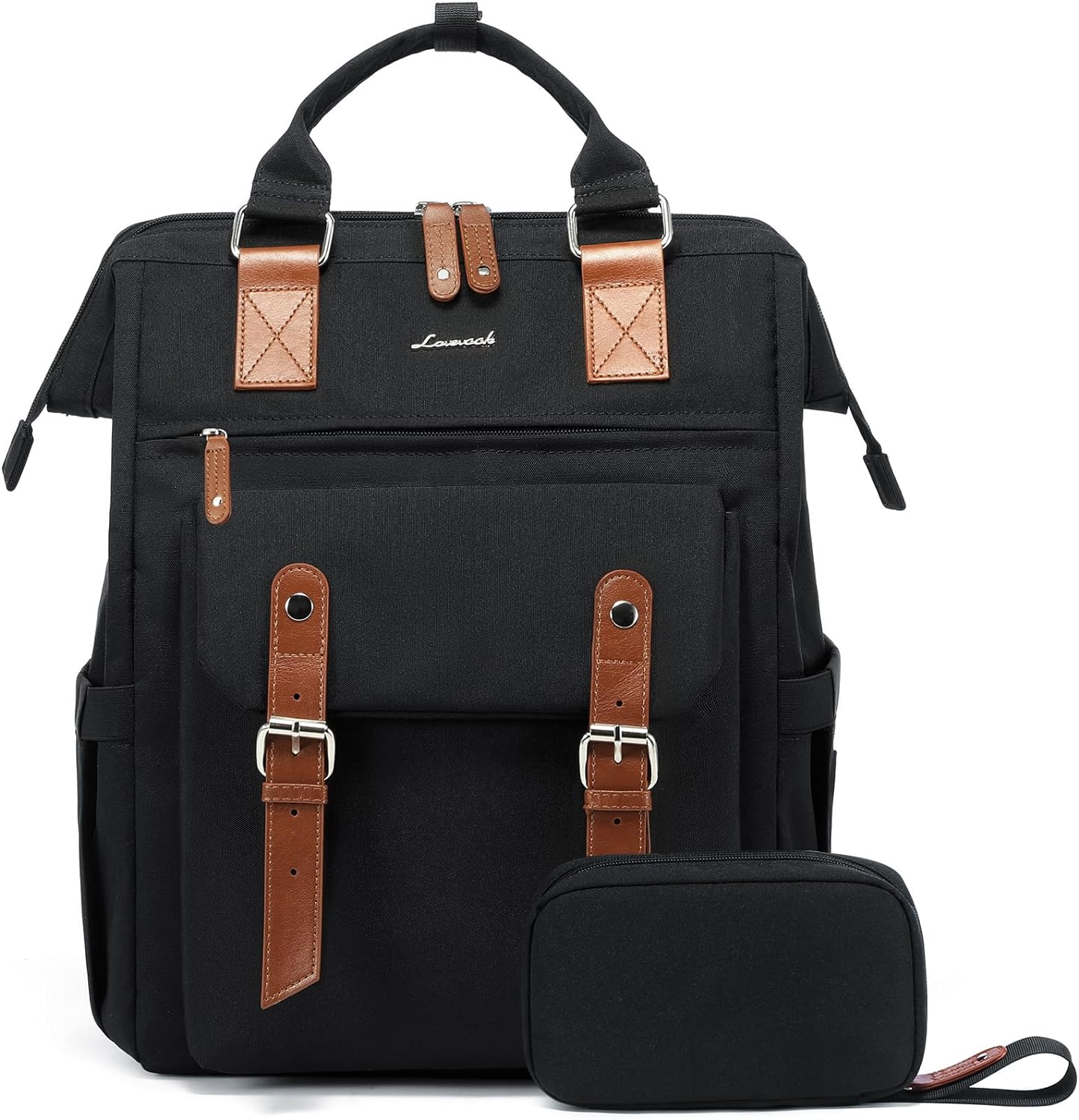 LOVEVOOK Laptop Backpack for Women Work Travel Backpack Purse, Commuter Business Computer Bag Teacher Nurse Bags, College School Backpack Student Bookbag with Multi-Pockets, 15.6 Inch, Black-brown