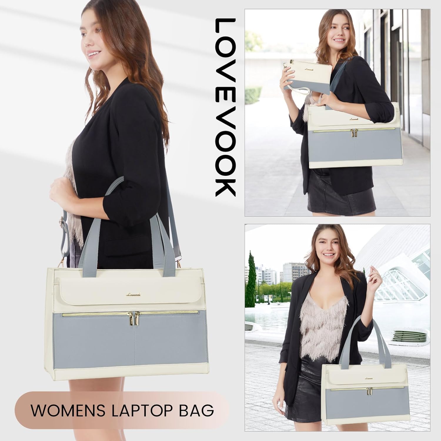 LOVEVOOK Laptop Bag for Women 15.6 Inch Tote Work Professional Leather Computer Briefcase Waterproof Handbag Shoulder Large Capacity Business Teacher Office Crossbody Purse