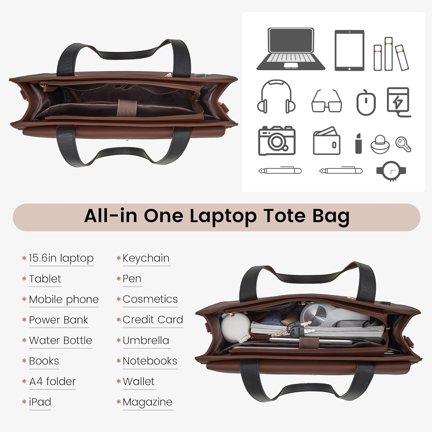 LOVEVOOK Laptop Bag for Women 15.6 Inch Tote Work Professional Leather Computer Briefcase Waterproof Handbag Shoulder Large Capacity Business Teacher Office Crossbody Purse
