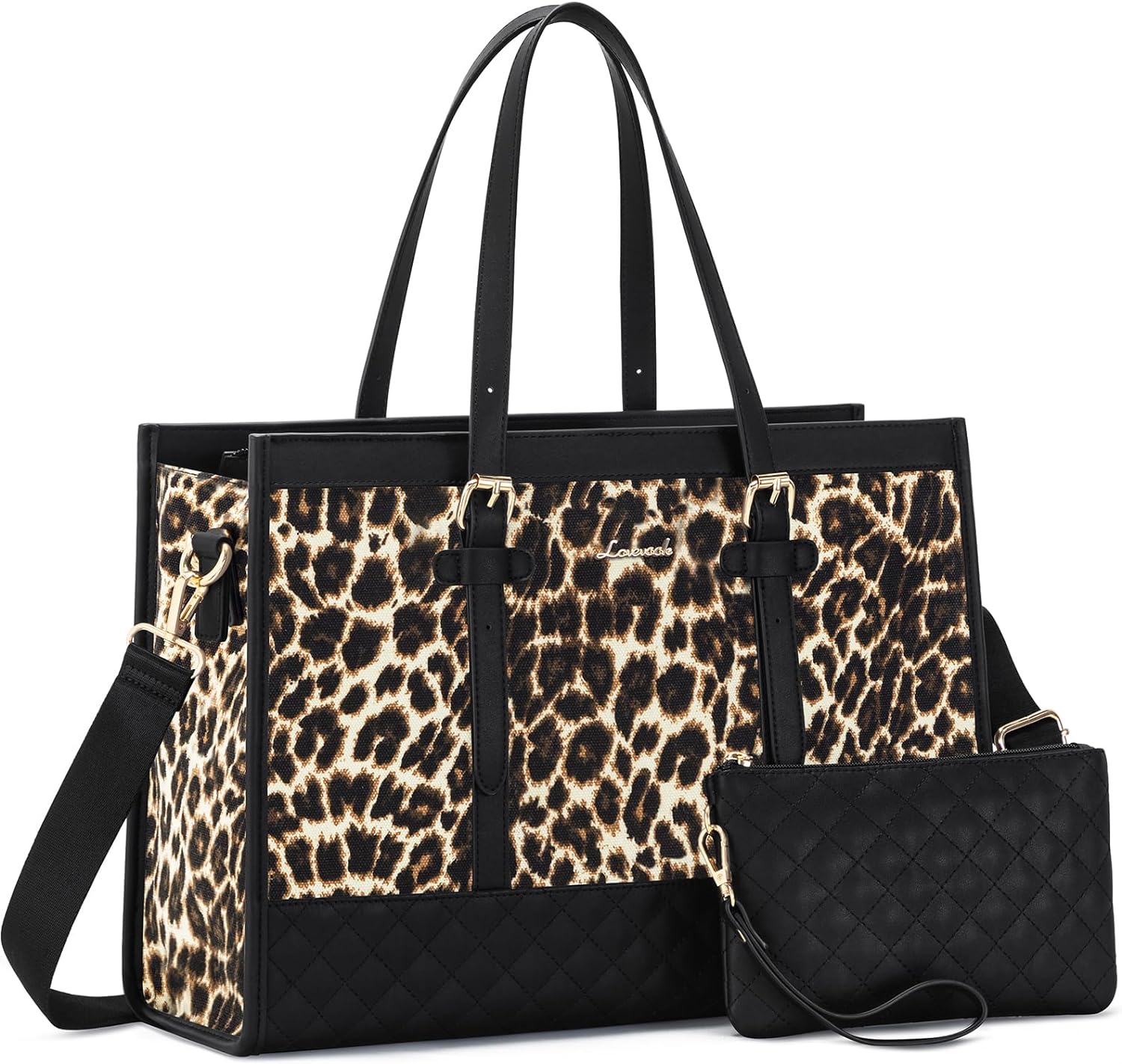 LOVEVOOK Laptop Bag for Women 15.6 inch Canvas Laptop Tote Bag, Large Capacity Work Bag with Clutch Purse, Computer Bag Office Business Briefcase, Casual Handbag for Travel College Teacher School