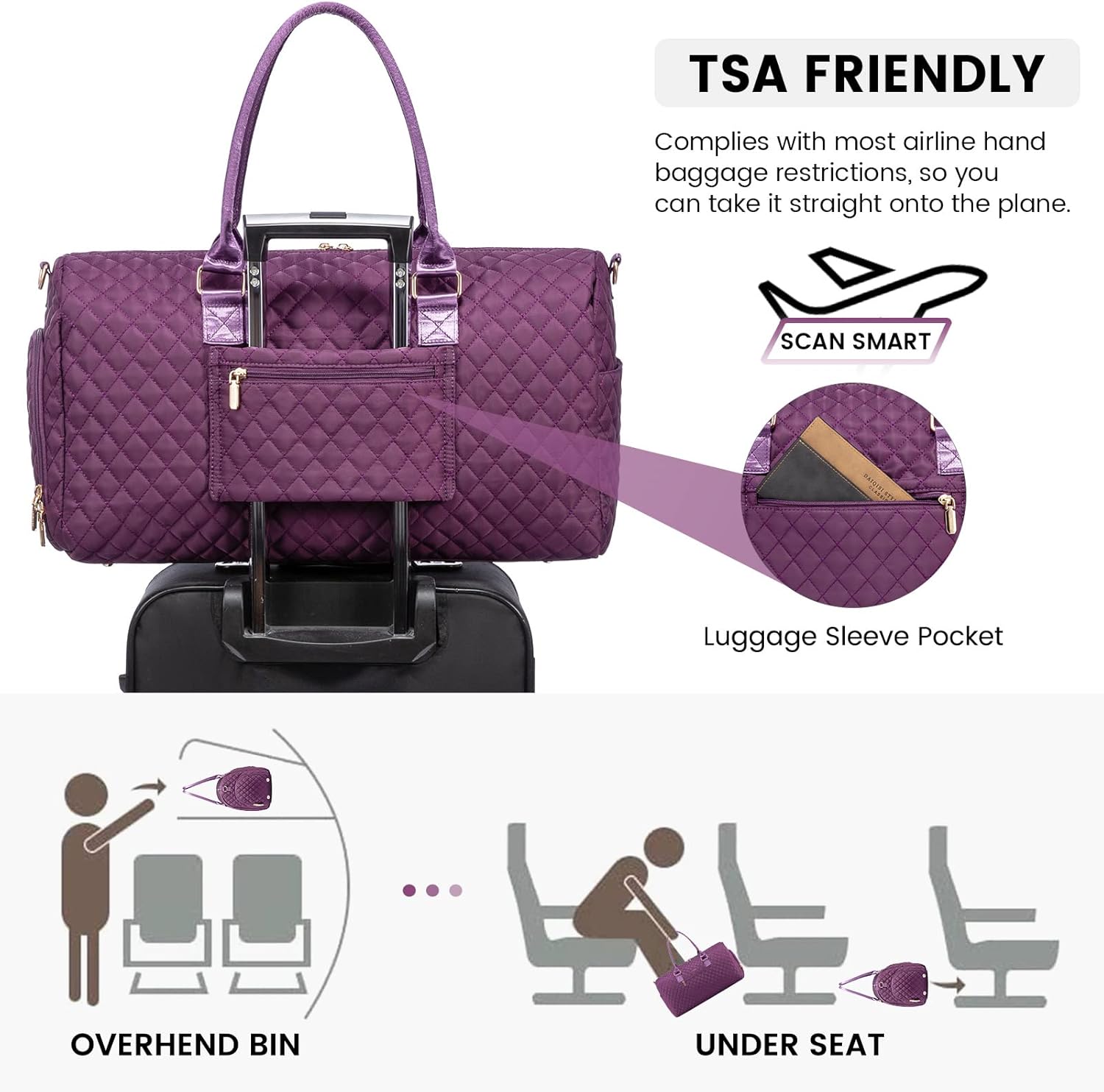 LOVEVOOK Travel Duffle Bag, Weekender Bag for Women with Toiletry Bag, Carry on Overnight Bag with Shoe Compartment, Gym Duffel Bag with Wet Pocket, Mommy Hospital Bags for Labor and Delivery