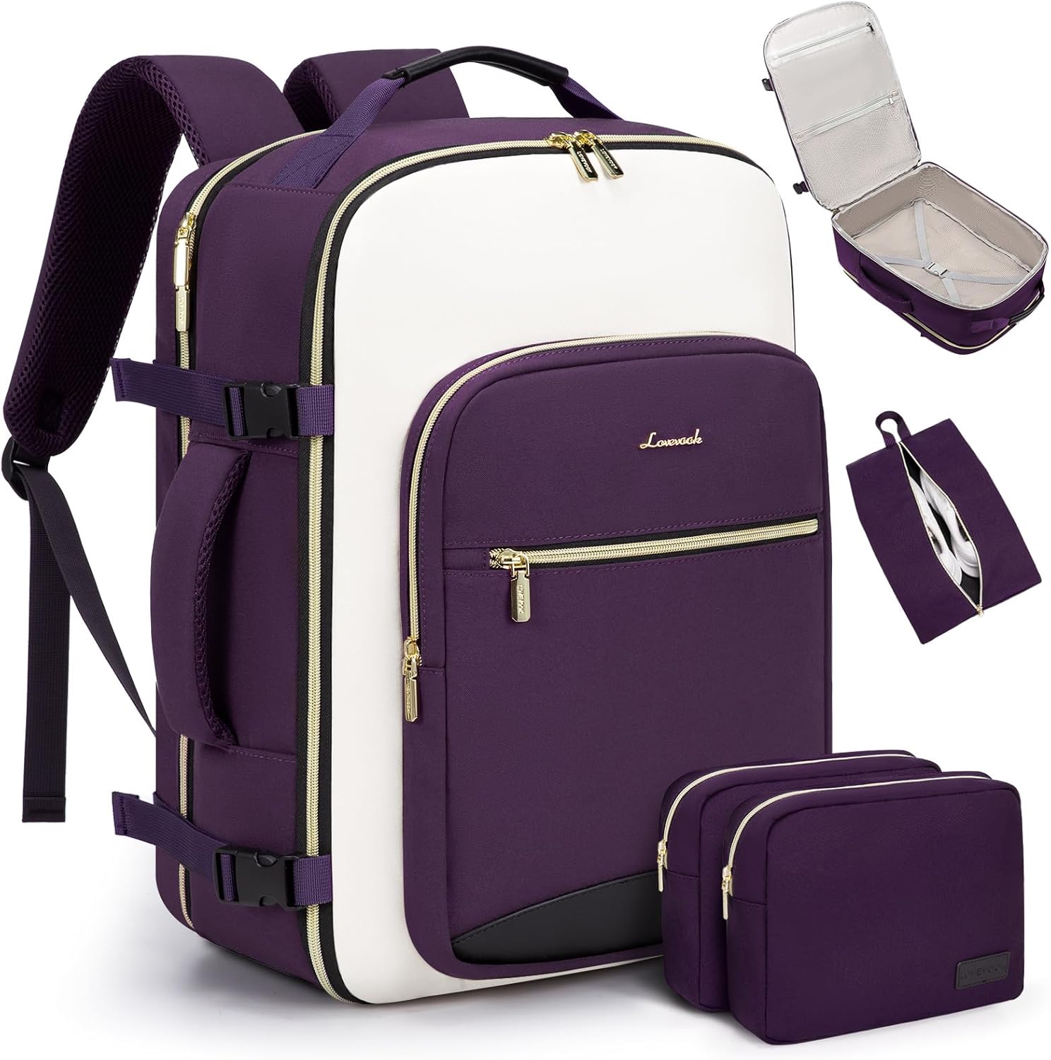 LOVEVOOK 40L Travel Backpack for Women & Men, Large Carry on Backpack for Airplanes with 3 Packing Cubes, TSA Personal Item Travel Bag fits 17" Laptop, Waterproof Weekender Essentials Airline Approved