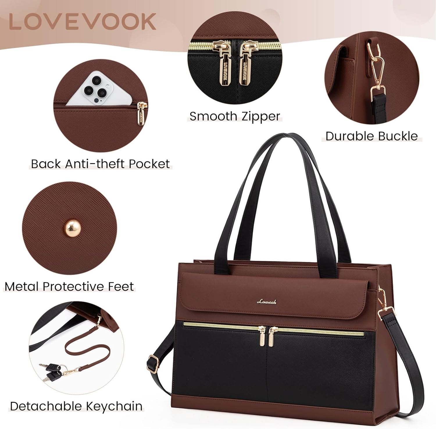 LOVEVOOK Laptop Bag for Women 15.6 Inch Tote Work Professional Leather Computer Briefcase Waterproof Handbag Shoulder Large Capacity Business Teacher Office Crossbody Purse