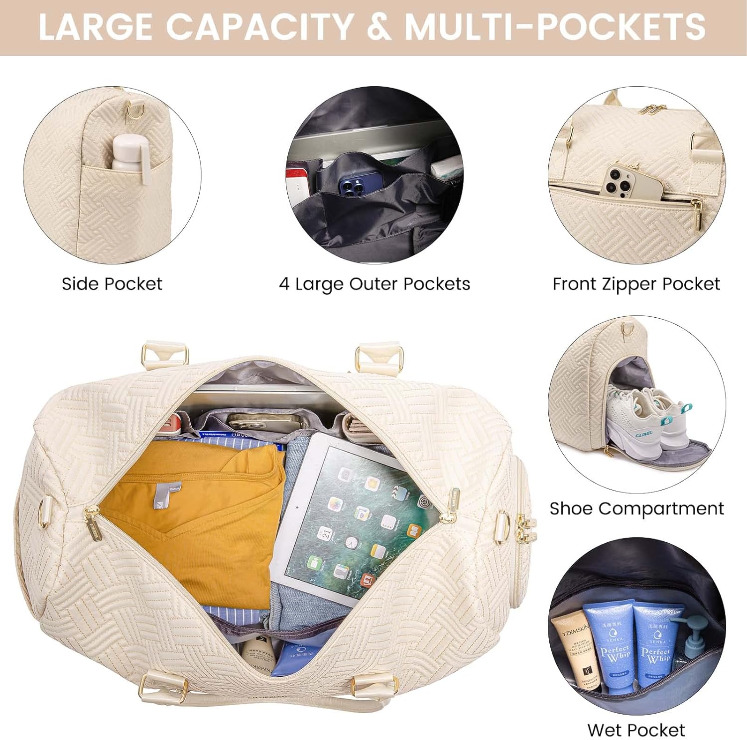 LOVEVOOK Travel Duffle Bag, Weekender Bag for Women with Toiletry Bag, Carry on Overnight Bag with Shoe Compartment, Gym Duffel Bag with Wet Pocket, Mommy Hospital Bags for Labor and Delivery
