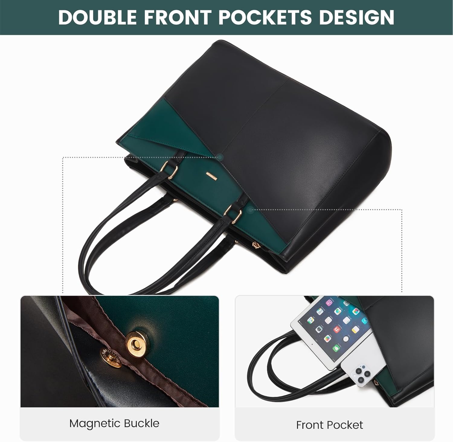 LOVEVOOK Laptop Tote Bag for Women 15.6 Inch Waterproof Leather Computer Bags Business Office Work Briefcase Black