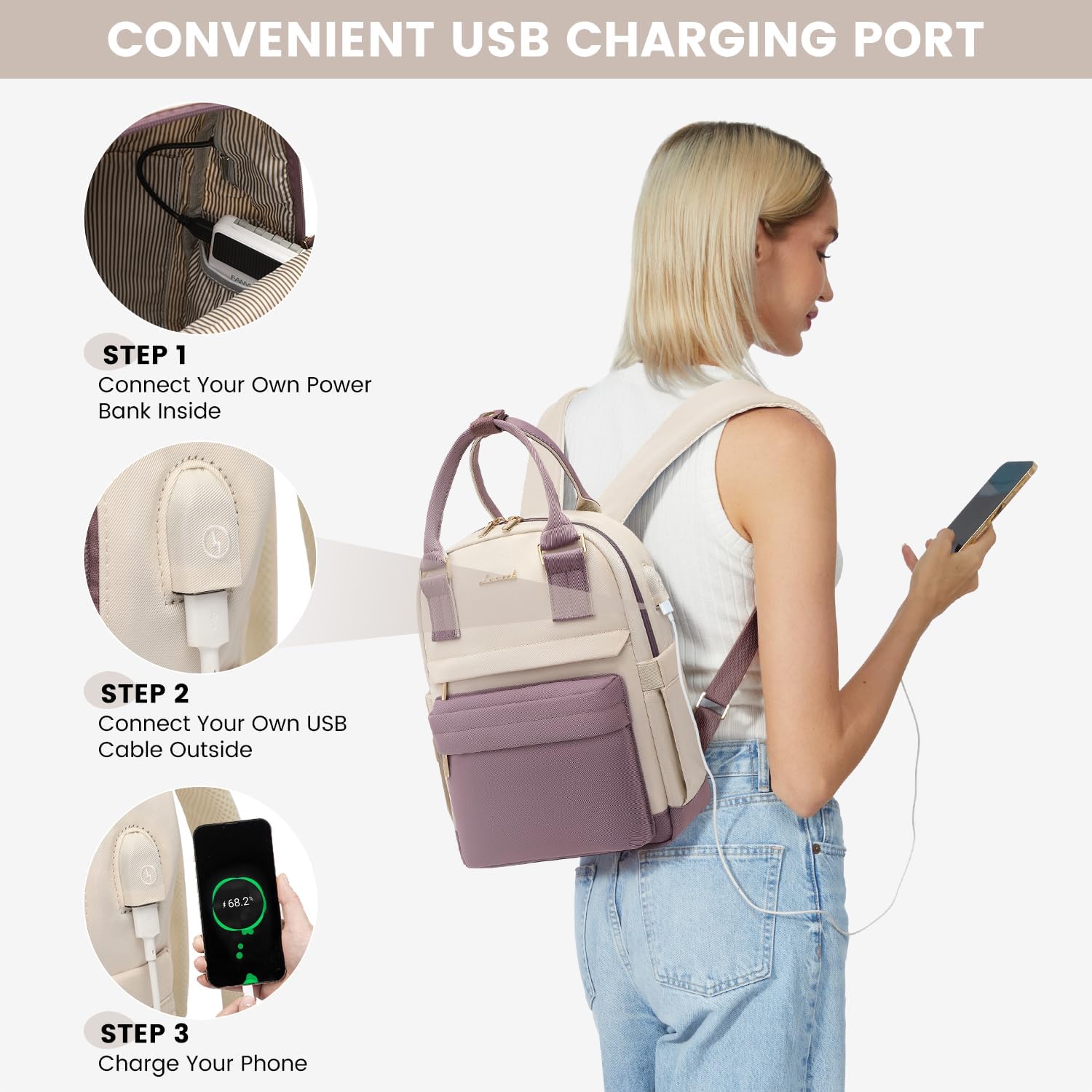 LOVEVOOK Mini Backpack for Women Stylish Waterproof Backpack Purse with USB Port, Cute Bookbag for College School Travel