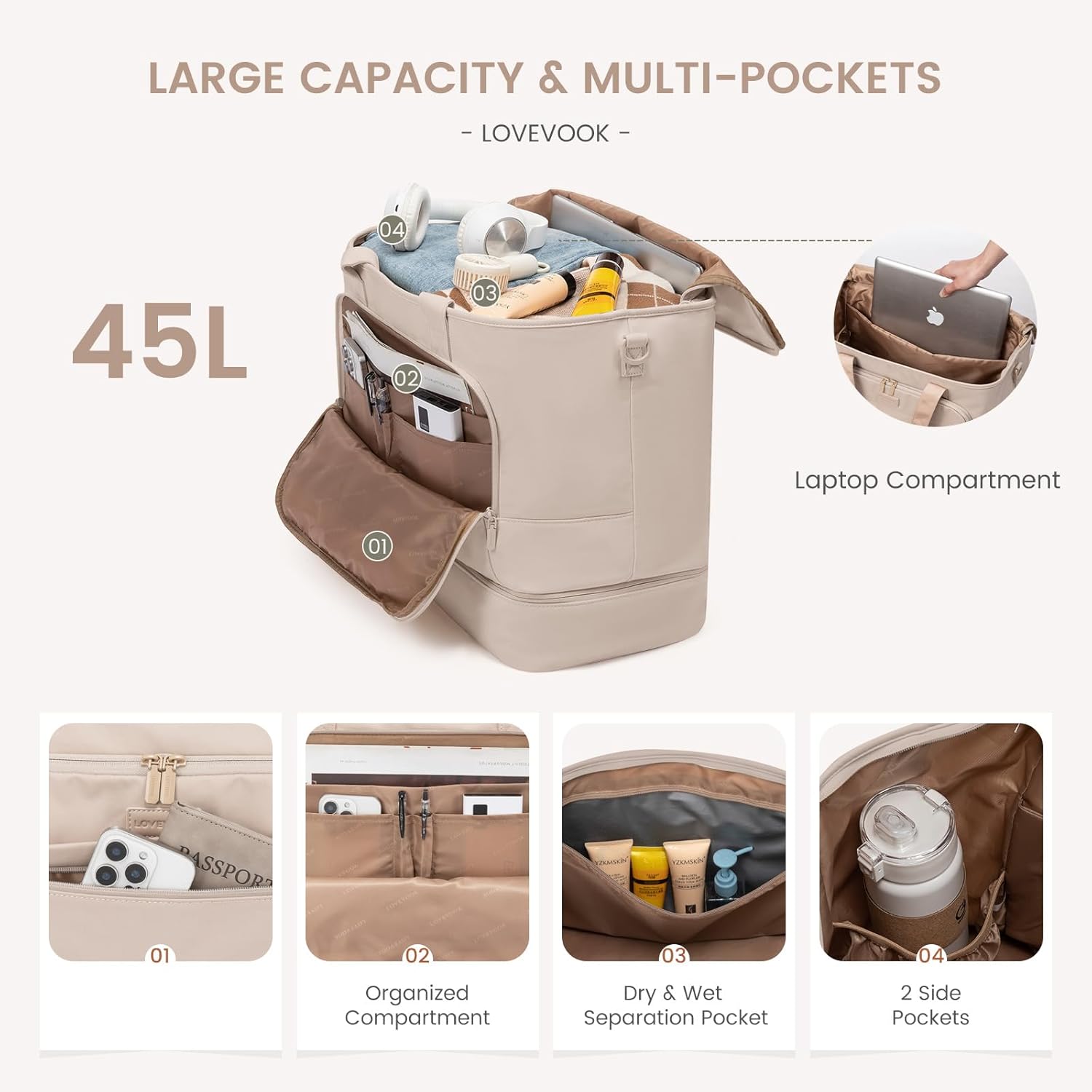 LOVEVOOK Weekender Bags for Women Travel, Large Personal Item Travel Overnight Bag, Carry on Duffle Bags with Shoe Compartment, Toiletry Bag, Wet Pocket, for Airplane, Hospital Labor Delivery