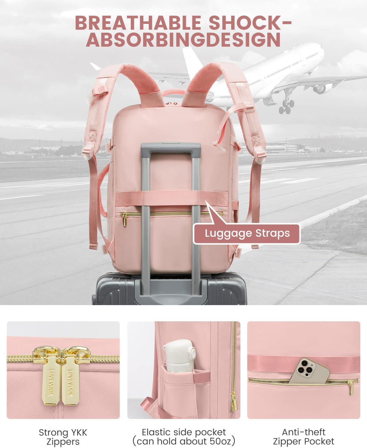 LOVEVOOK Travel Backpack for Women, 40L Carry On Backpack Flight Approved, Large Personal Item Bag Fits 17 inch Laptop, TSA Approved Luggage with 3 Packing Cubes,Waterproof Weekender Gym Daypack