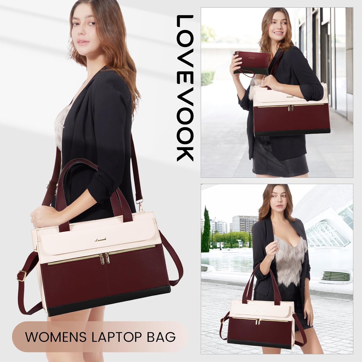LOVEVOOK Laptop Bag for Women 15.6 Inch Tote Work Professional Leather Computer Briefcase Waterproof Handbag Shoulder Large Capacity Business Teacher Office Crossbody Purse