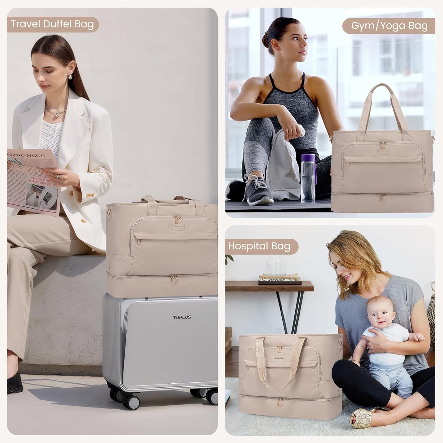 LOVEVOOK Weekender Bags for Women Travel, Large Personal Item Travel Overnight Bag, Carry on Duffle Bags with Shoe Compartment, Toiletry Bag, Wet Pocket, for Airplane, Hospital Labor Delivery