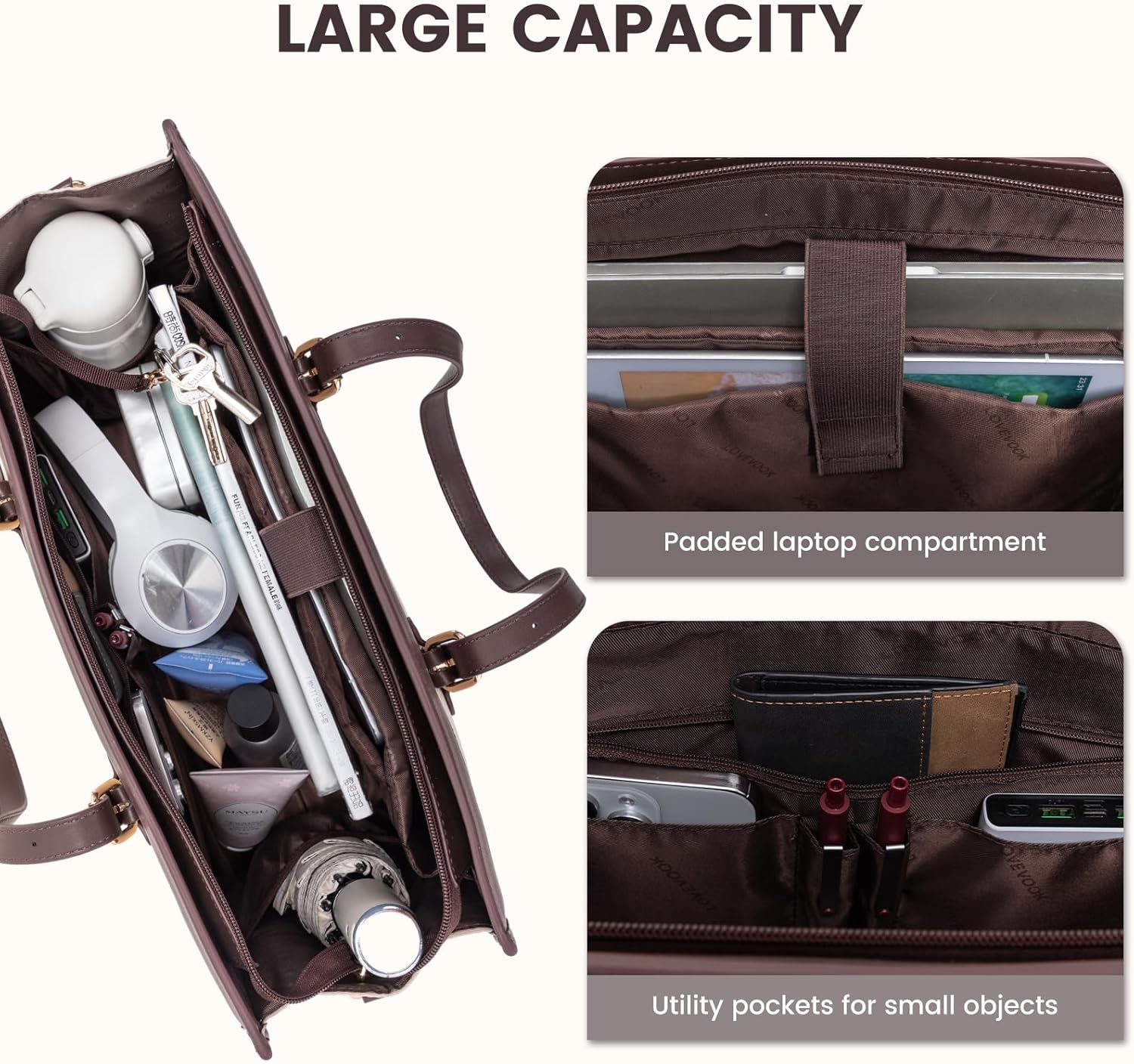 LOVEVOOK Laptop Bag for Women 15.6 inch Canvas Laptop Tote Bag, Large Capacity Work Bag with Clutch Purse, Computer Bag Office Business Briefcase, Casual Handbag for Travel College Teacher School