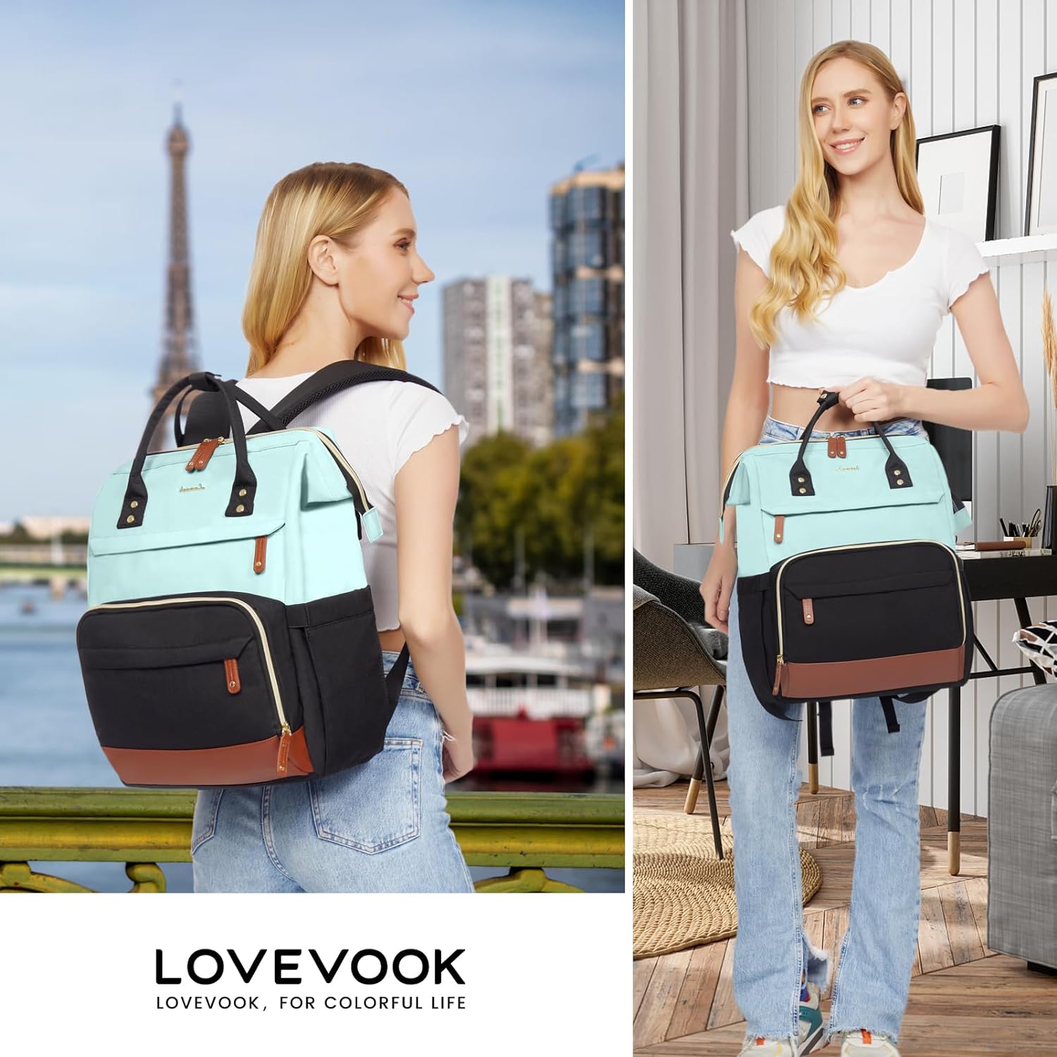 LOVEVOOK Laptop Backpack for Women, 15.6 Inch Work Business Backpacks Purse with USB Port, Large Capacity Nurse Bag College Bookbag for School, Waterproof Casual Daypack for Travel