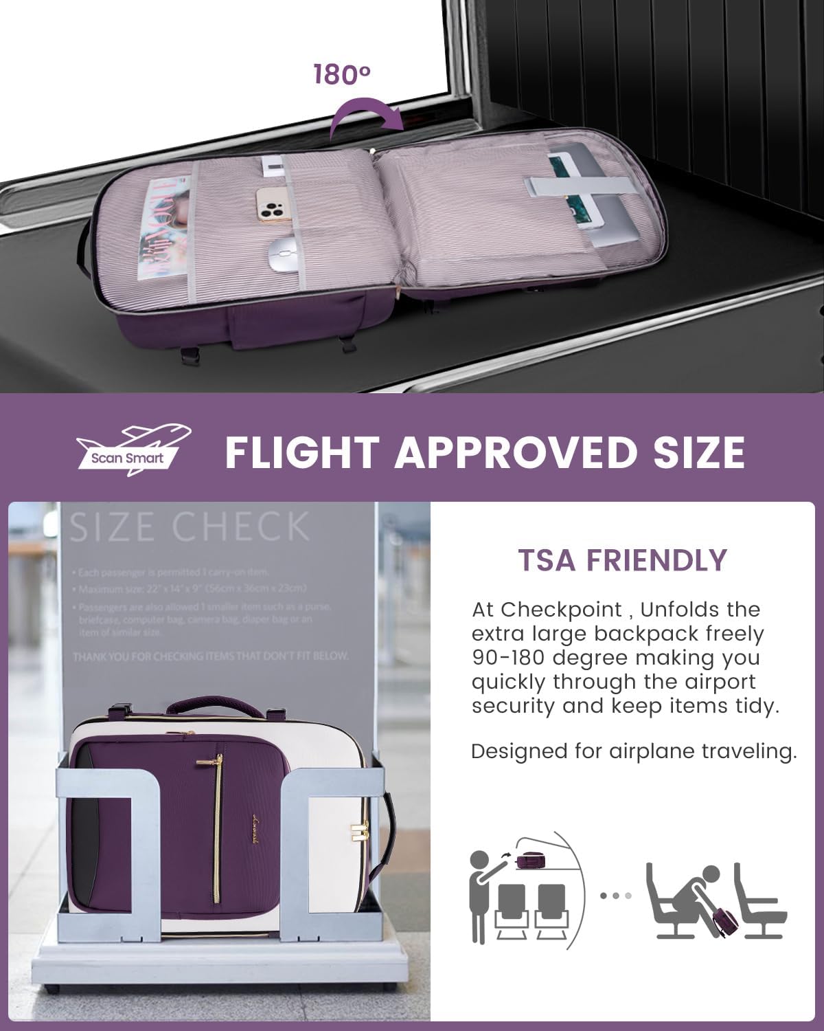 LOVEVOOK 40L Travel Backpack for Women & Men, Large Carry on Backpack for Airplanes with 3 Packing Cubes, TSA Personal Item Travel Bag fits 17" Laptop, Waterproof Weekender Essentials Airline Approved