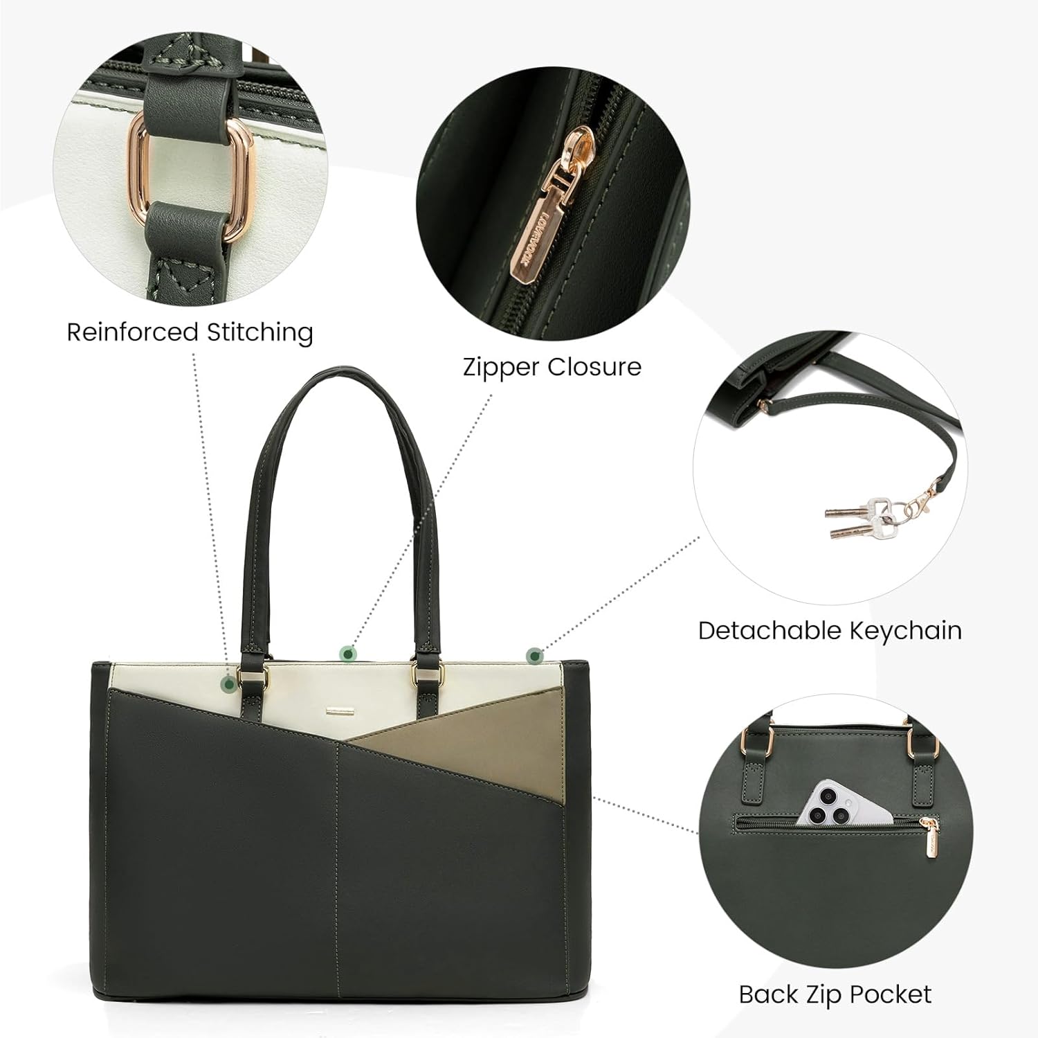 LOVEVOOK Laptop Tote Bag for Women 15.6 Inch Waterproof Leather Computer Bags Business Office Work Briefcase Black