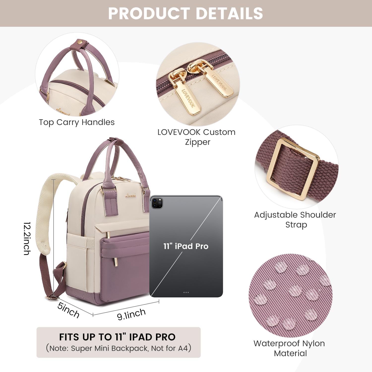 LOVEVOOK Mini Backpack for Women Stylish Waterproof Backpack Purse with USB Port, Cute Bookbag for College School Travel