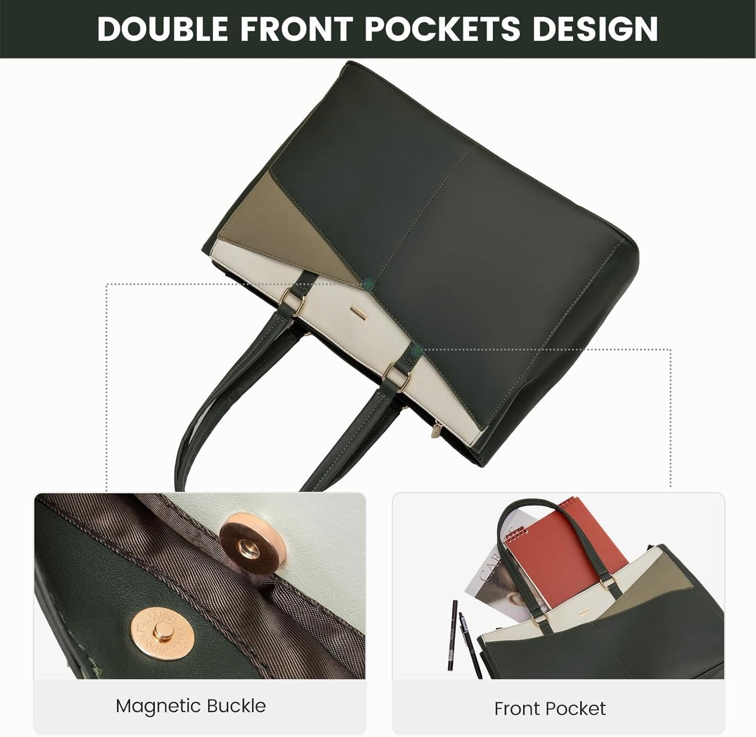 LOVEVOOK Laptop Tote Bag for Women 15.6 Inch Waterproof Leather Computer Bags Business Office Work Briefcase Black