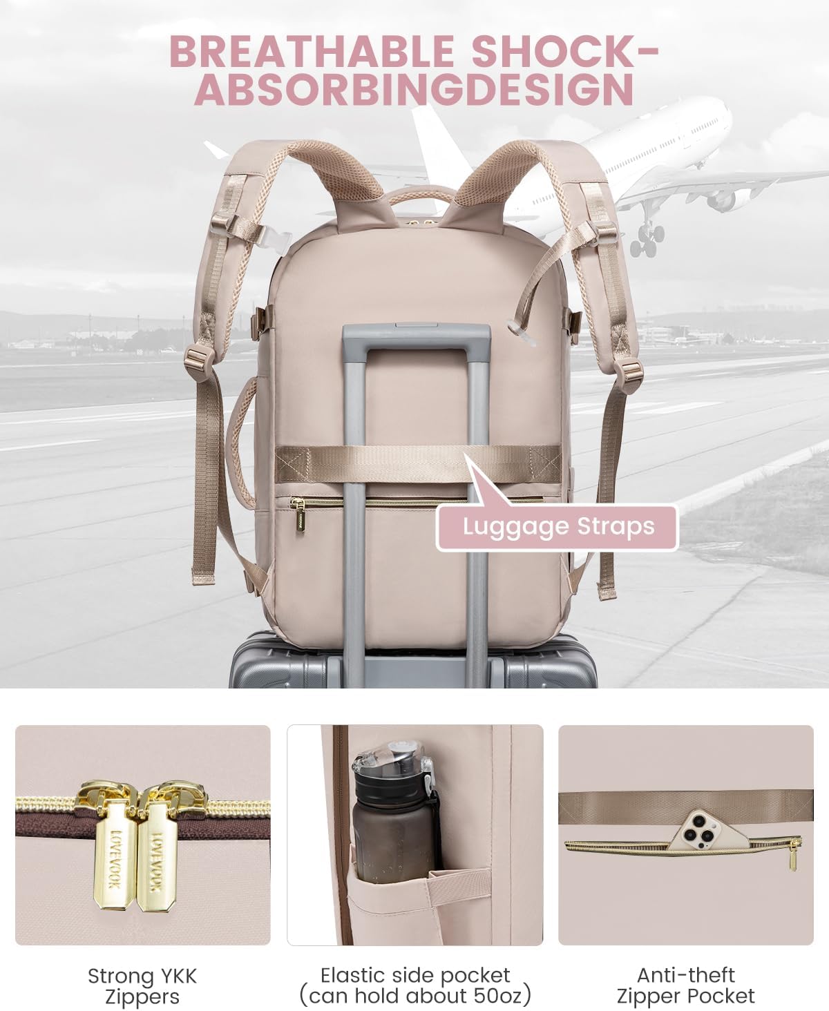 LOVEVOOK Travel Backpack for Women, 40L Carry On Backpack Flight Approved, Large Personal Item Bag Fits 17 inch Laptop, TSA Approved Luggage with 3 Packing Cubes,Waterproof Weekender Gym Daypack