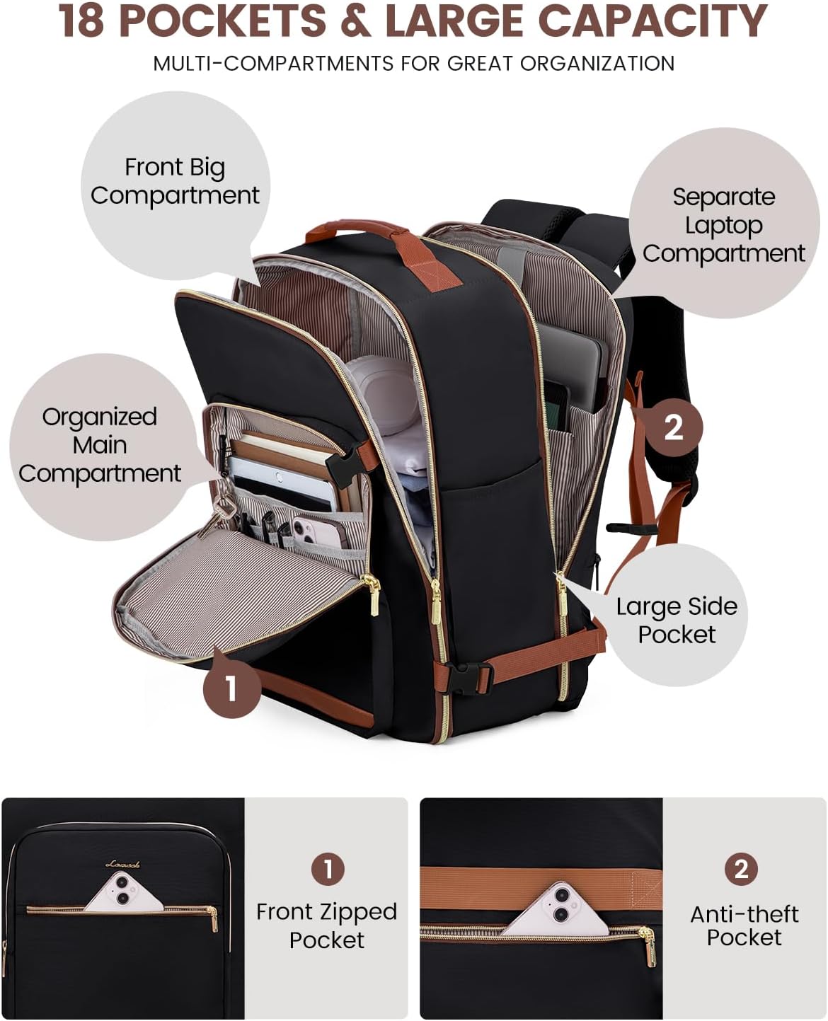 LOVEVOOK 40L Travel Backpack for Women & Men, Large Carry on Backpack for Airplanes with 3 Packing Cubes, TSA Personal Item Travel Bag fits 17" Laptop, Waterproof Weekender Essentials Airline Approved