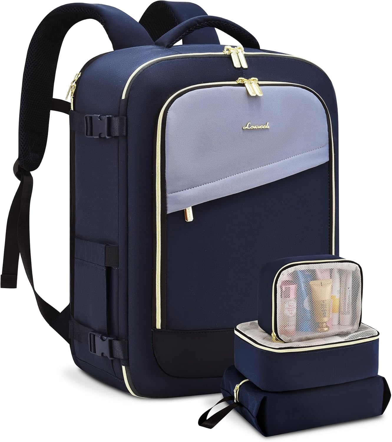 LOVEVOOK Travel Backpack for Women, 40L Carry On Backpack Flight Approved, Large Personal Item Bag Fits 17 inch Laptop, TSA Approved Luggage with 3 Packing Cubes,Waterproof Weekender Gym Daypack
