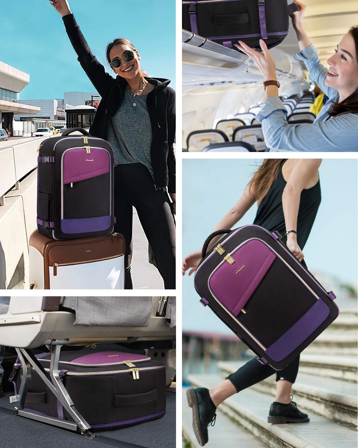 LOVEVOOK Travel Backpack for Women, 40L Carry On Backpack Flight Approved, Large Personal Item Bag Fits 17 inch Laptop, TSA Approved Luggage with 3 Packing Cubes,Waterproof Weekender Gym Daypack