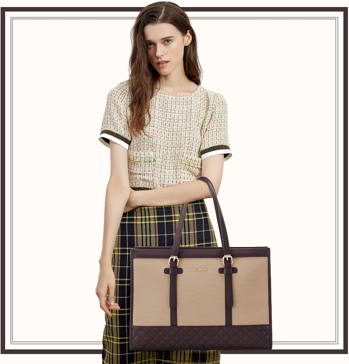 LOVEVOOK Laptop Bag for Women 15.6 inch Canvas Laptop Tote Bag, Large Capacity Work Bag with Clutch Purse, Computer Bag Office Business Briefcase, Casual Handbag for Travel College Teacher School